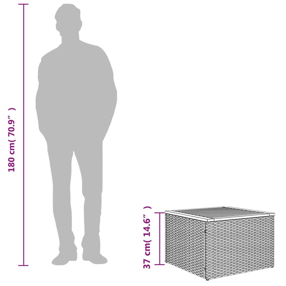Silhouette einer Person neben einer Aufbewahrungsbox im Ziegelstil.
