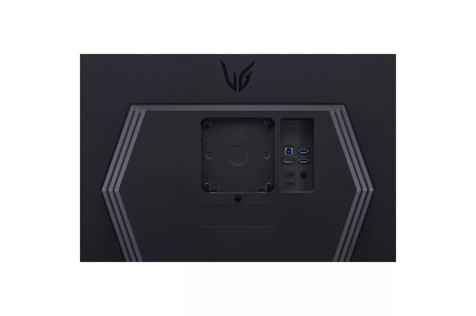 Tył czarnego monitora LG z wieloma portami i logo marki.