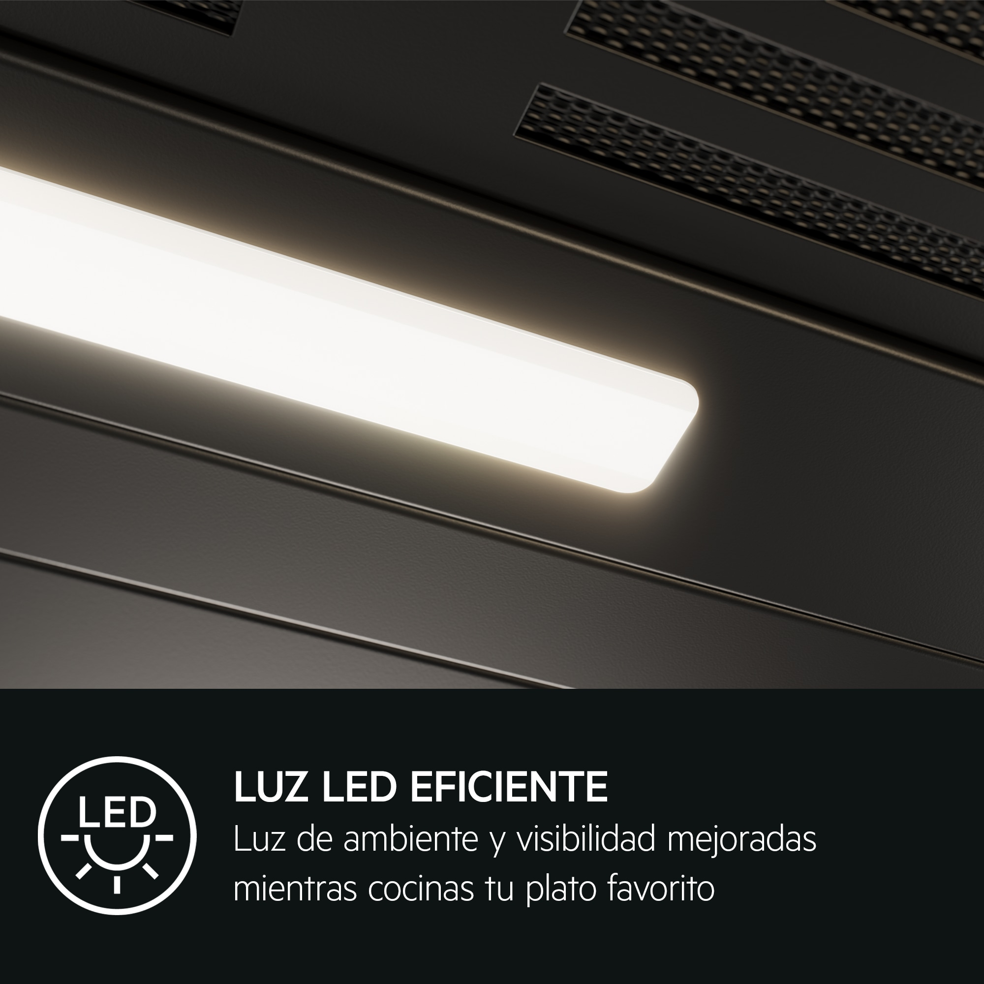Primo piano di un sistema di ventilazione nero con un pannello luminoso a LED.