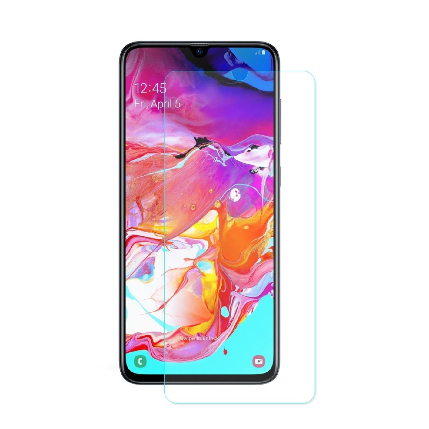 Smartphone mit Displayschutz und farbenfroher Anzeige.