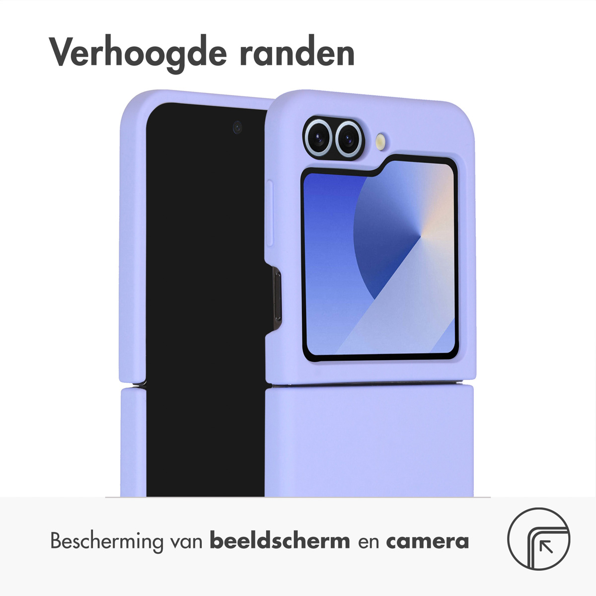 Coque de téléphone violette avec bords surélevés. Protège l'écran et la caméra.