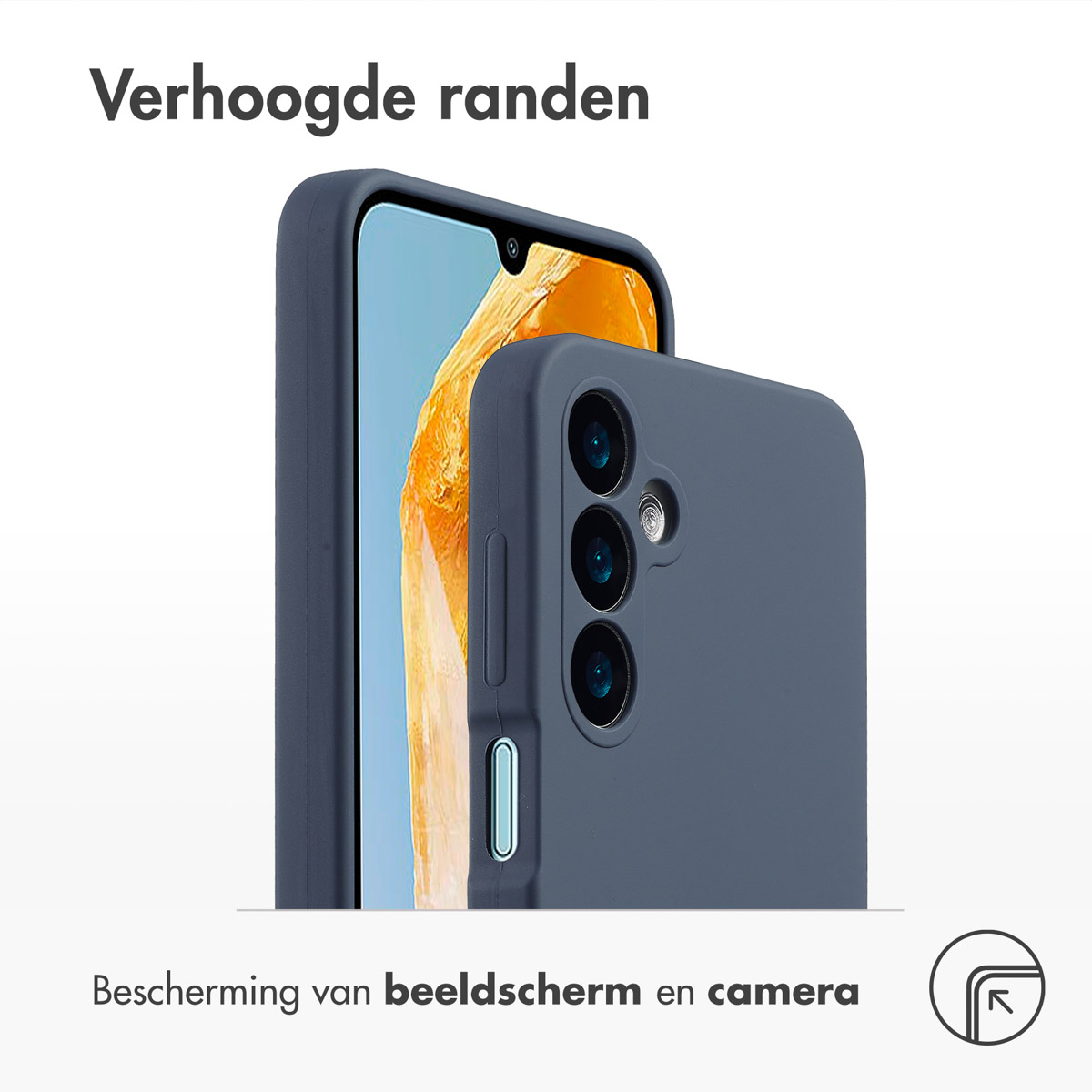 Handyhülle, dunkelblau, erhöhte Kanten, schützt Bildschirm und Kamera.