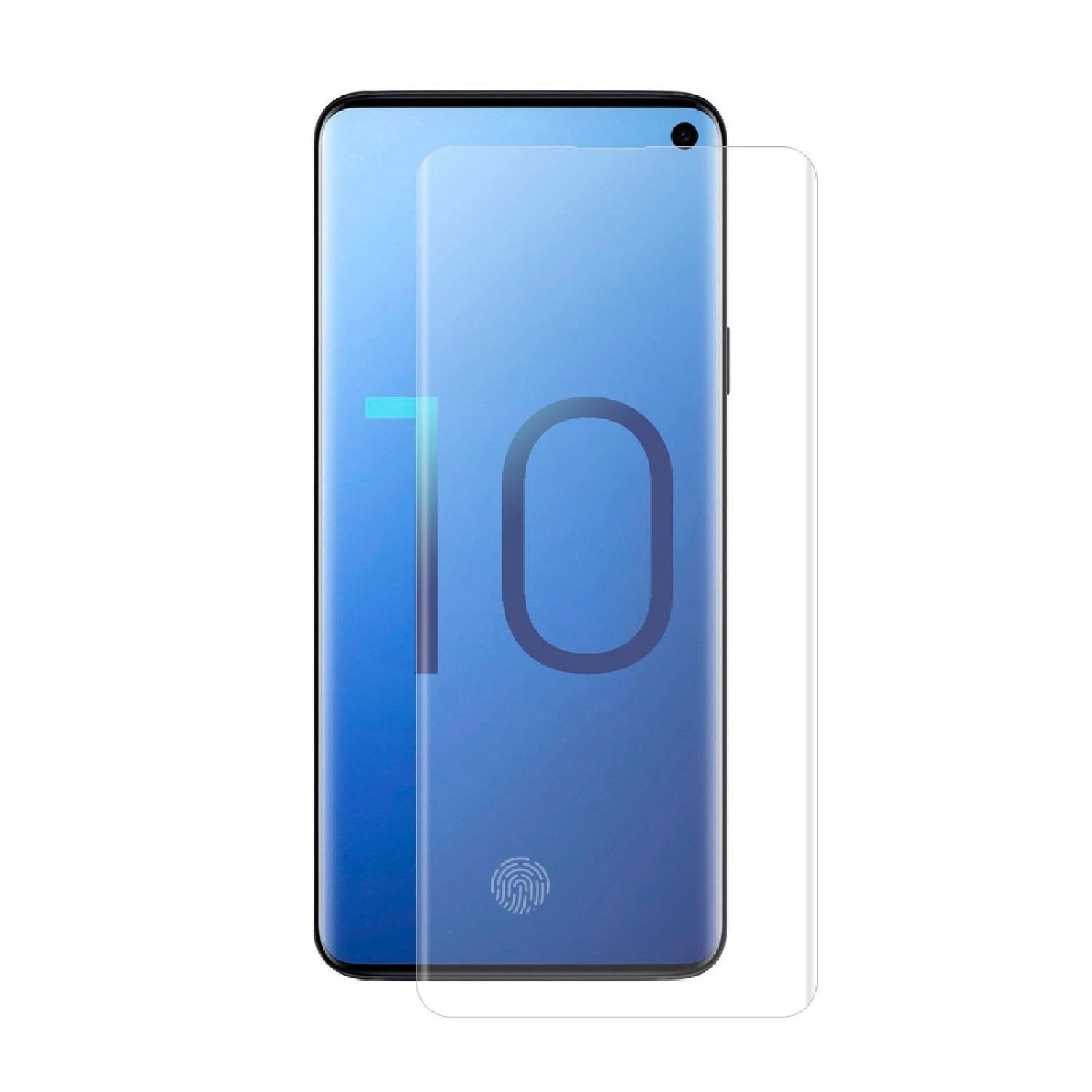 Ein Smartphone mit aufgebrachter Displayschutzfolie, das die Zahl 10 auf dem Bildschirm zeigt.