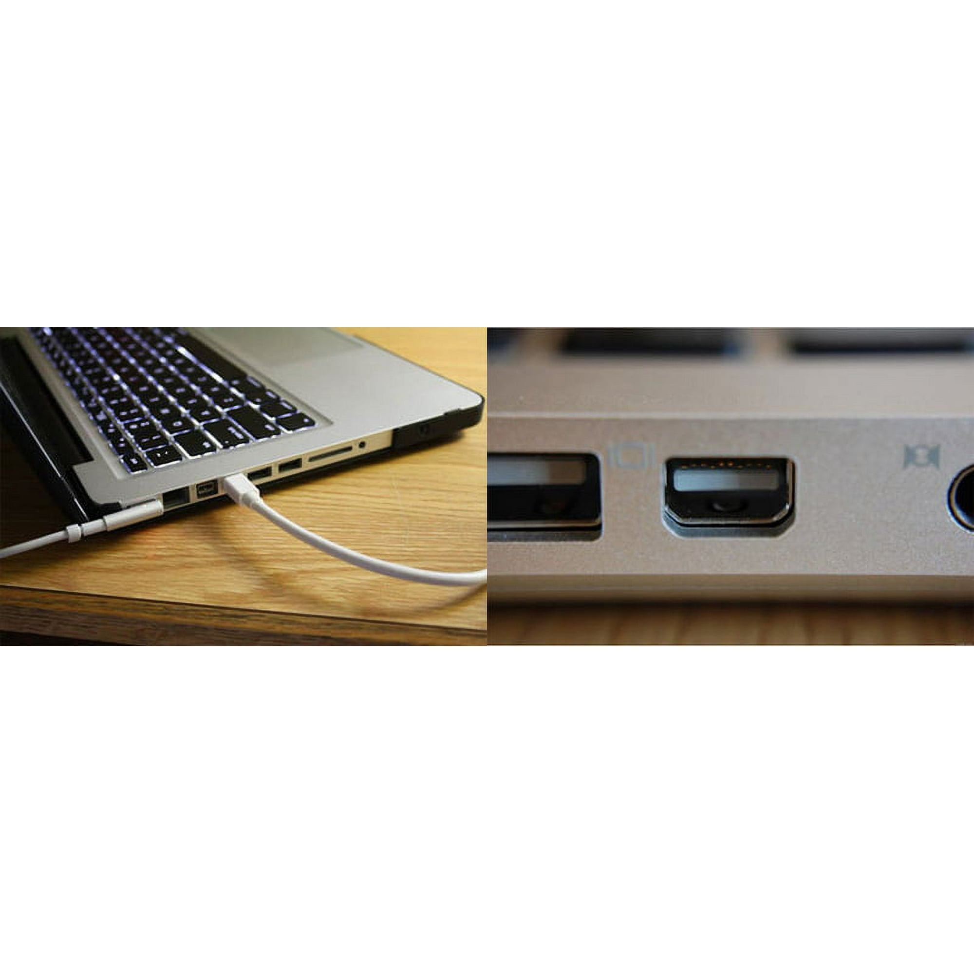 Laptop lädt. Weißes Kabel eingesteckt. Anschlüsse an der Seite sichtbar.