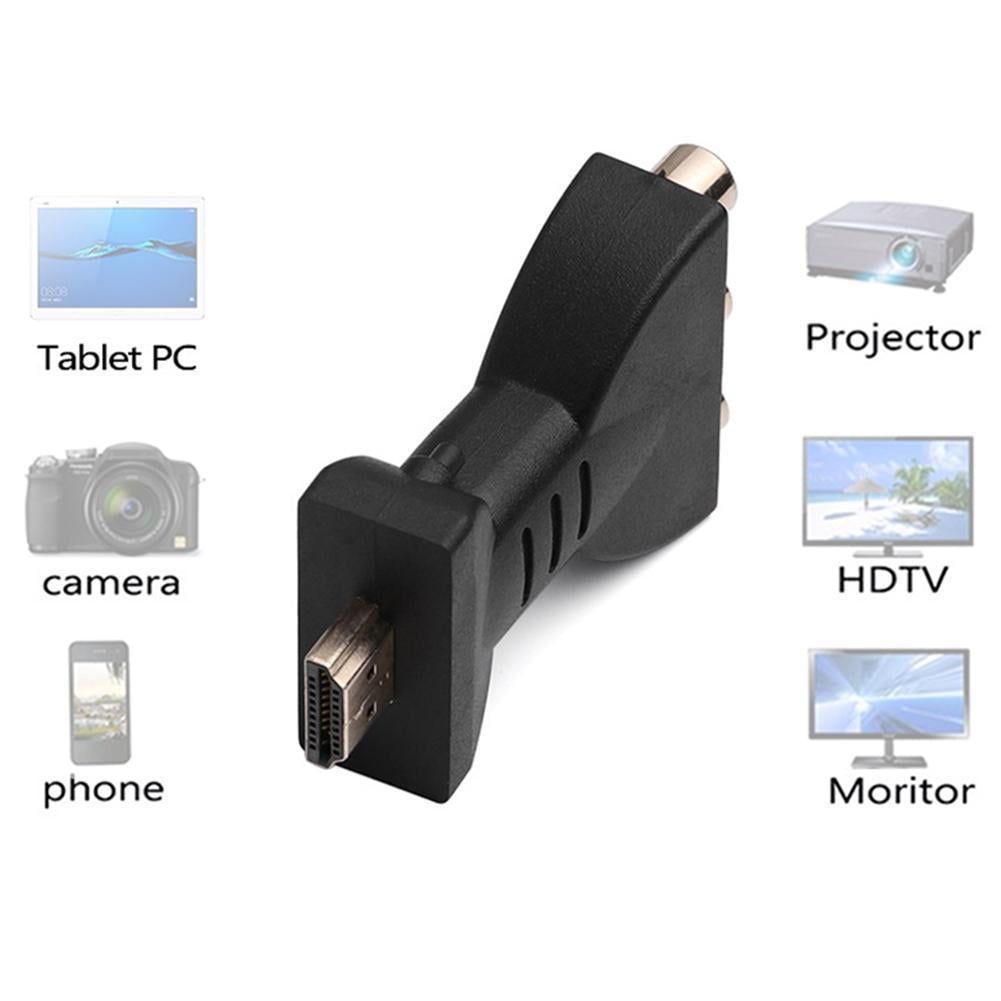 Schwarzer HDMI-Adapter mit verschiedenen Geräten, die ihn umgeben.