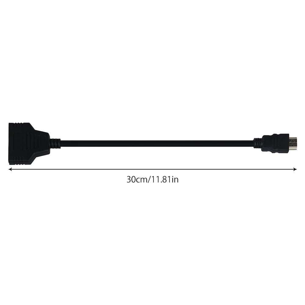 Schwarzes HDMI Y-Splitter-Kabel, 30 cm lang, mit einem Stecker und einer Buchse.