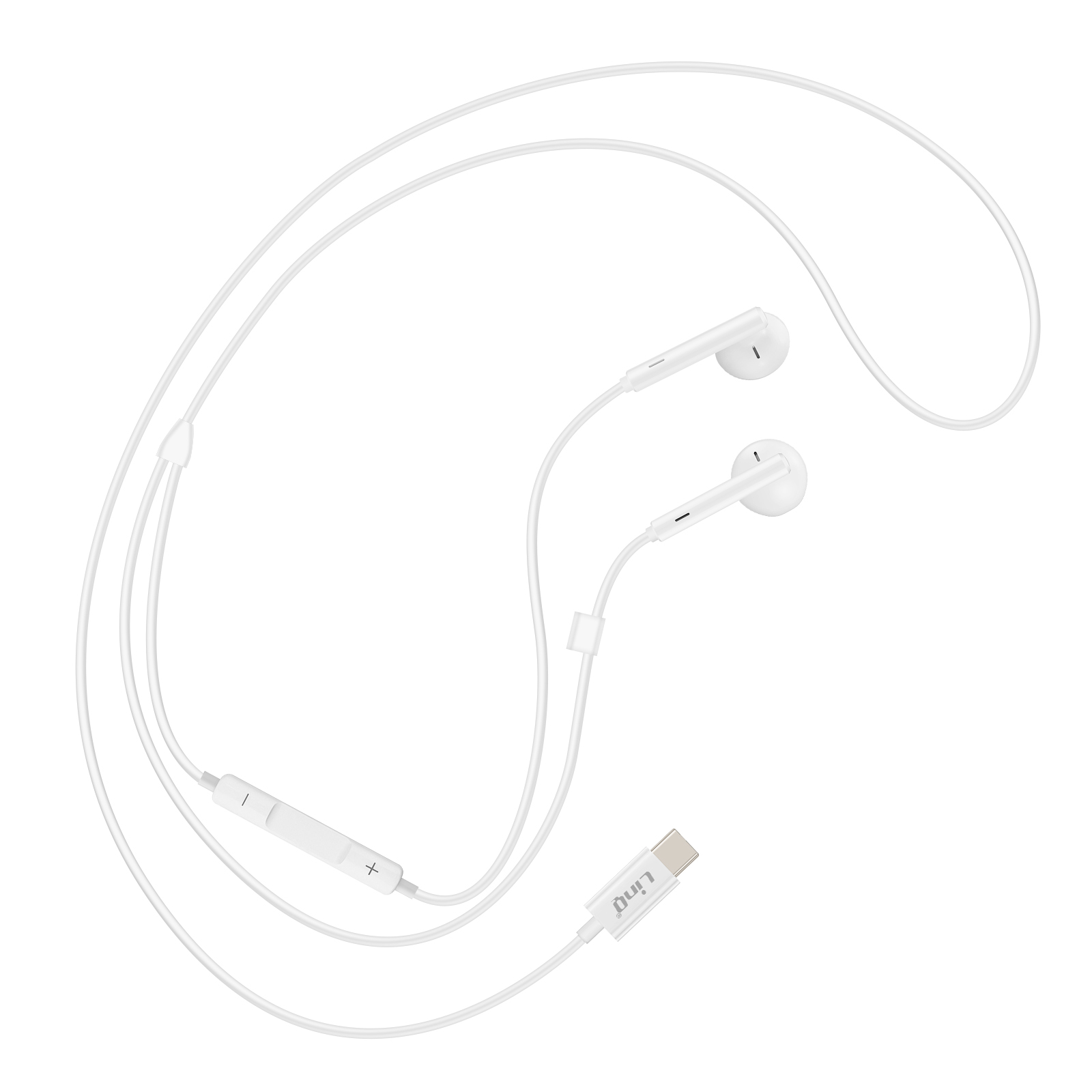 Auricolari bianchi con controller bianco e connettore USB-C.