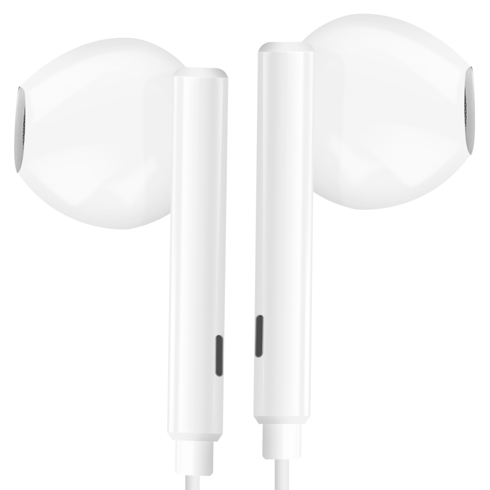 Auriculares blancos con tallos largos.