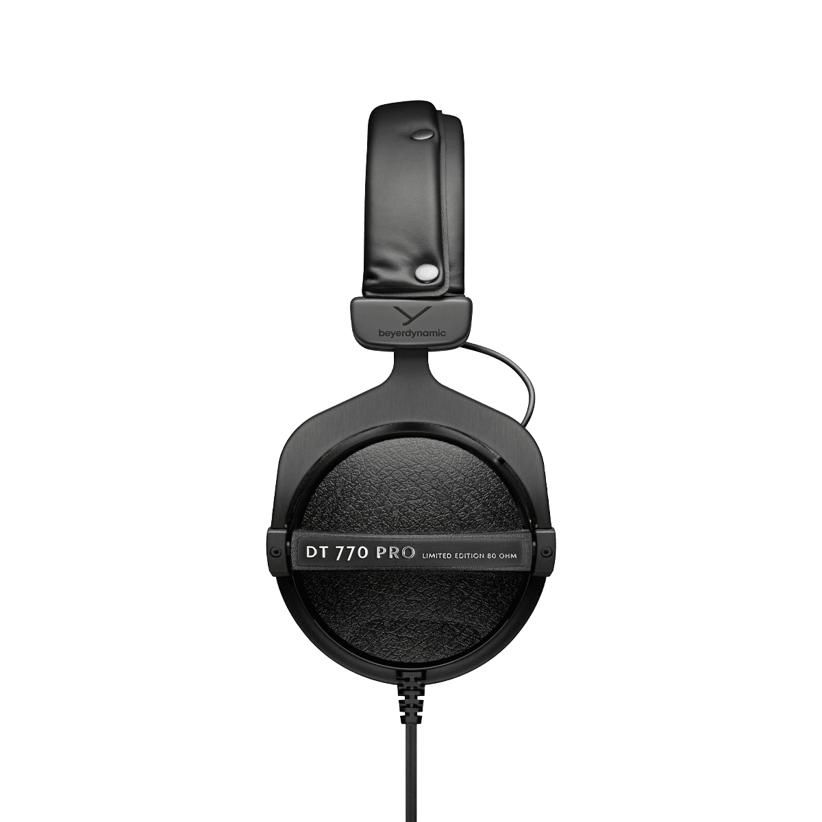Czarne słuchawki Beyerdynamic DT 770 PRO, pokazujące przód nauszników i pałąka.