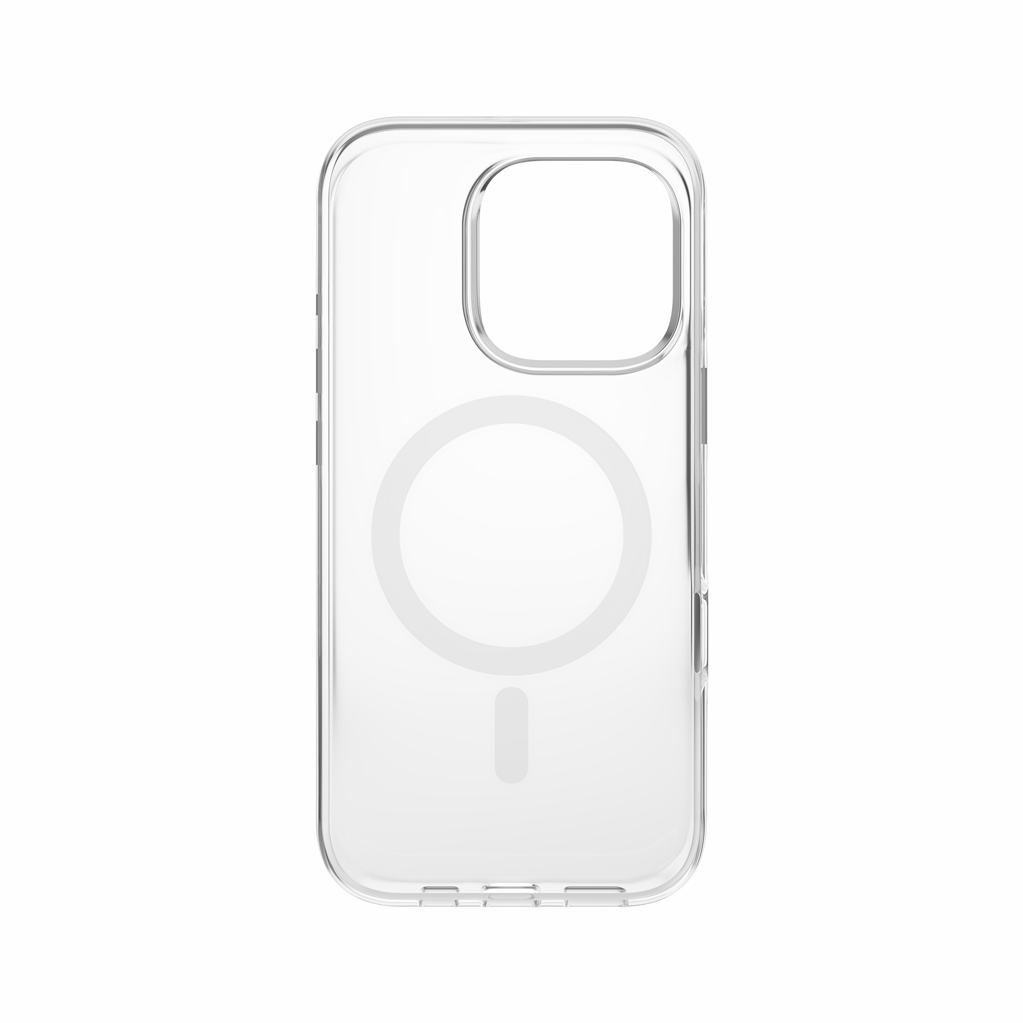 Przezroczyste etui na telefon. Ma otwory na aparat, przyciski i port ładowania. Etui jest przezroczyste.