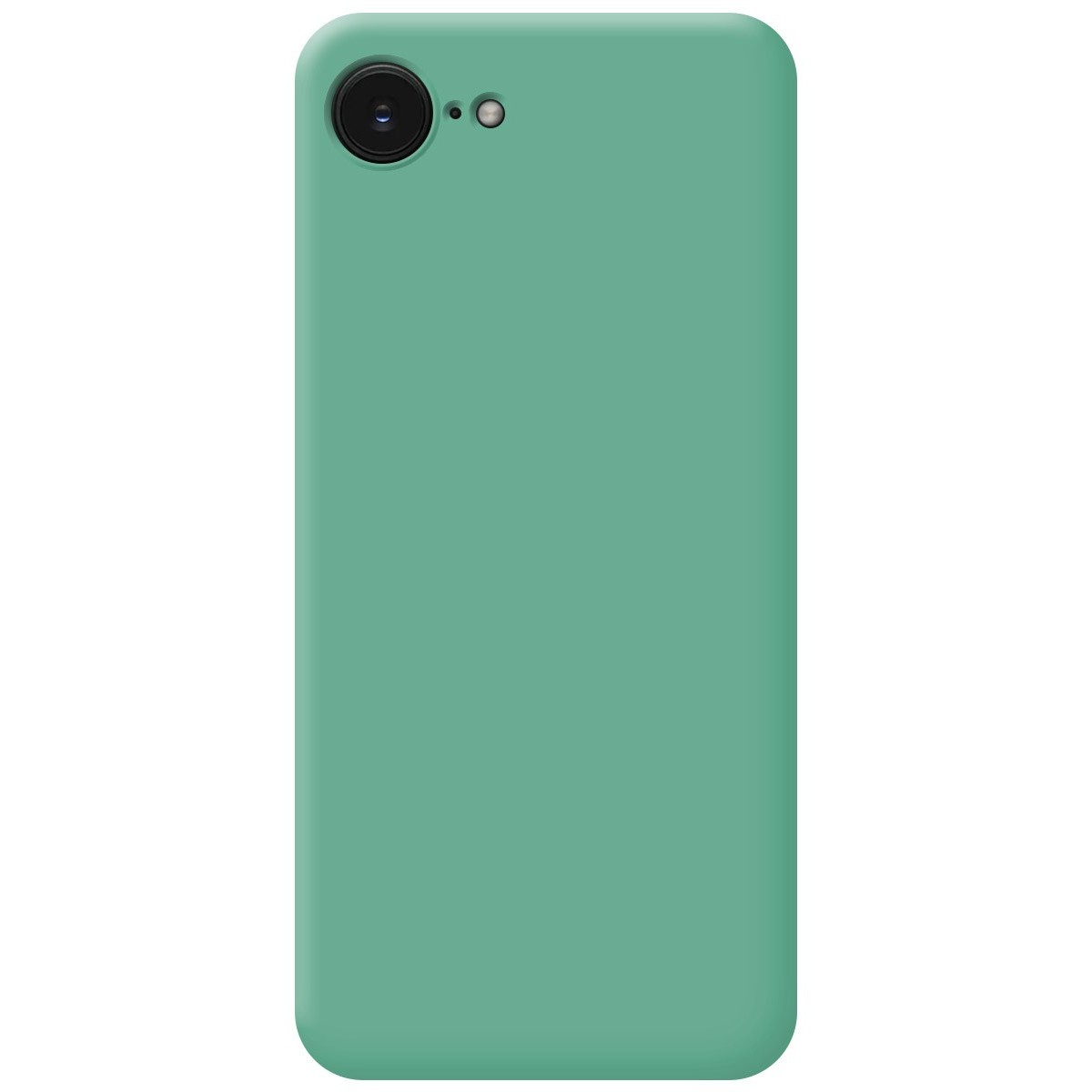 Una custodia per telefono color verde acqua con una fotocamera e un modulo fotocamera rotondo.
