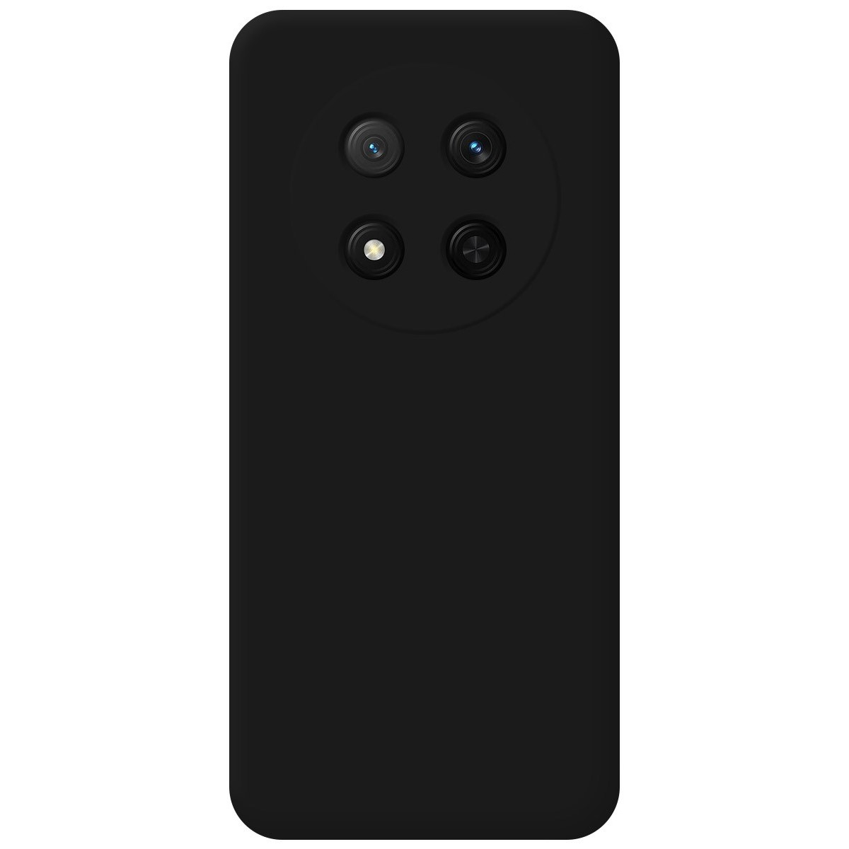 Il retro di un telefono nero con quattro obiettivi. Le lenti sono disposte a quadrato.