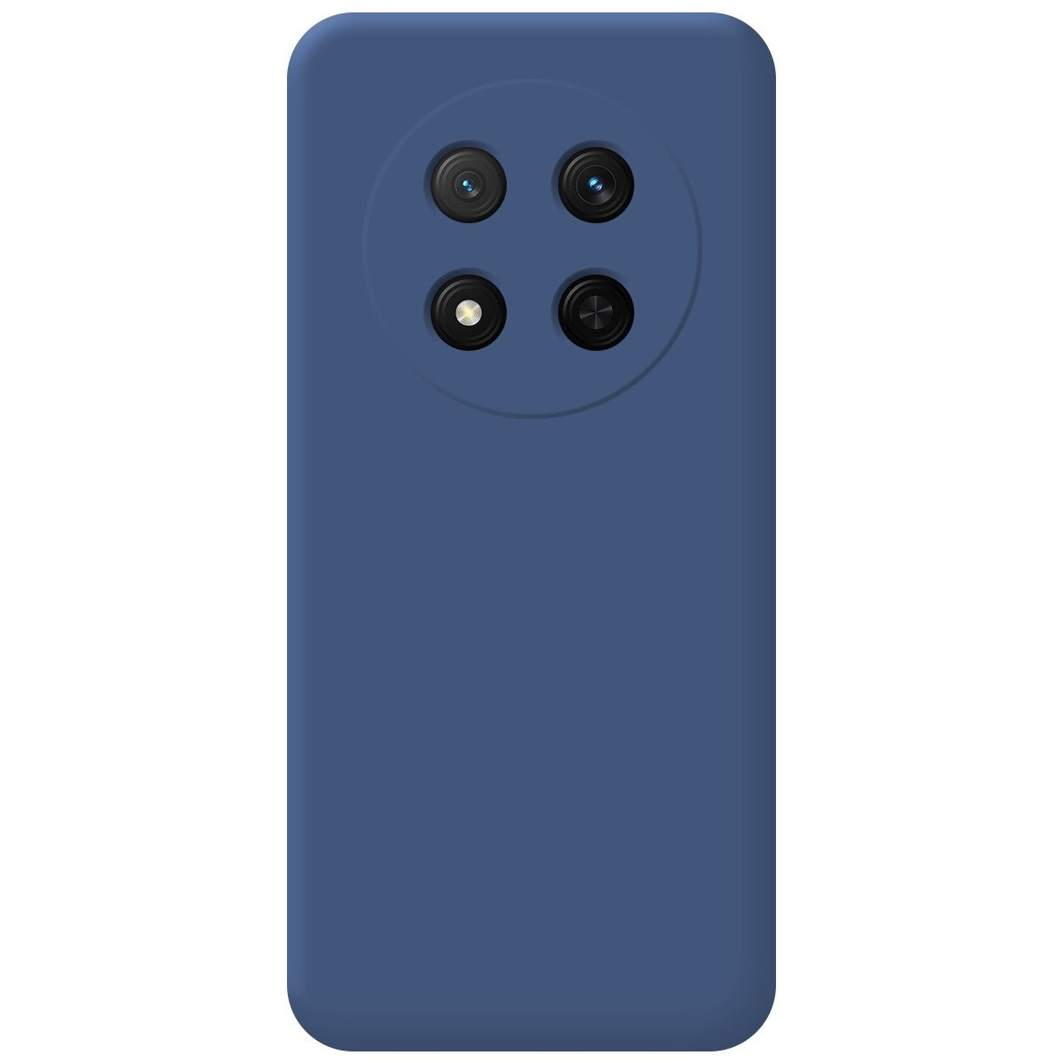 Una custodia per telefono blu con quattro obiettivi, un telefono senza schermo.