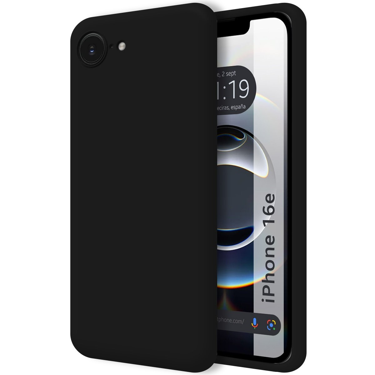 Una custodia nera per iPhone 16e.