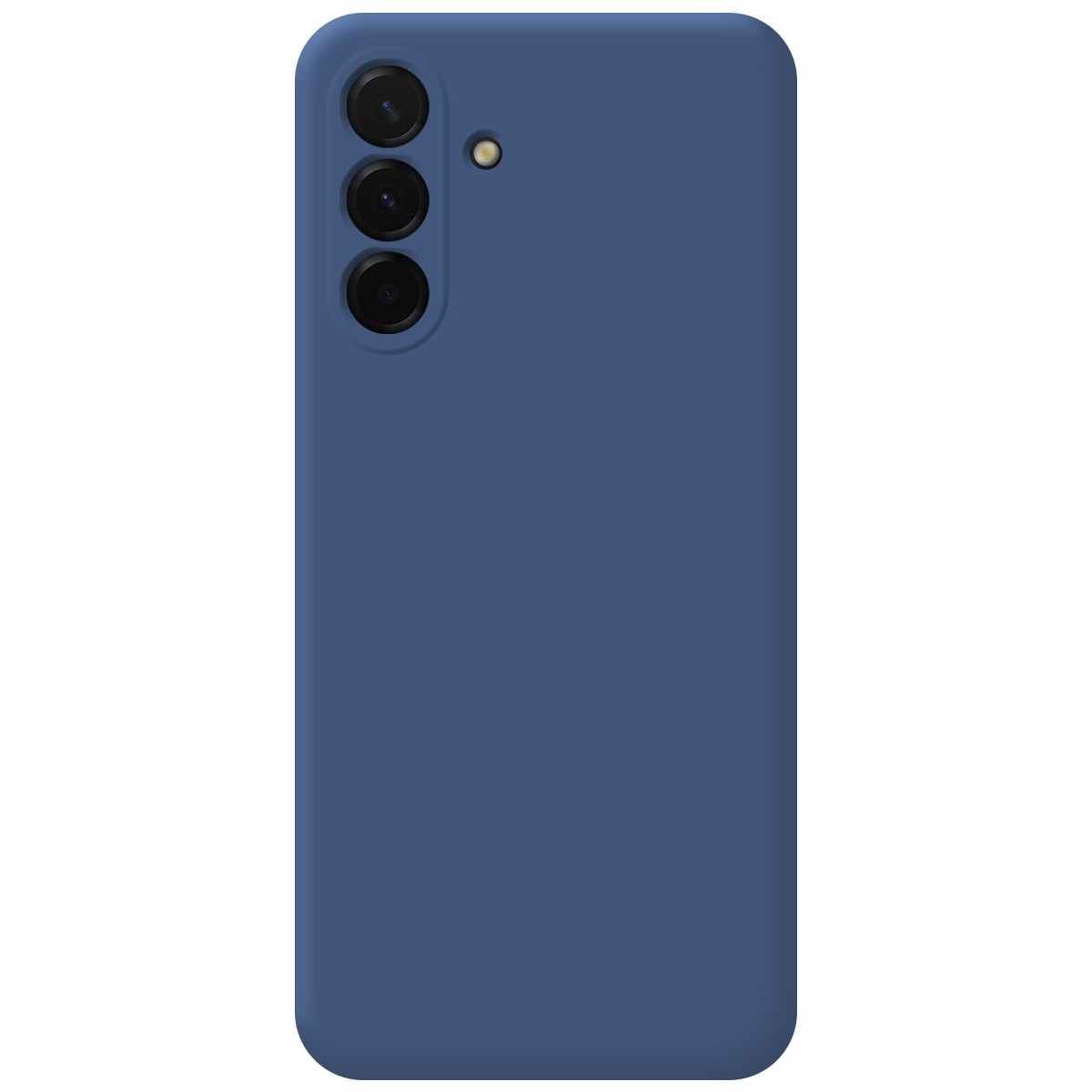 Funda azul con tres lentes de cámara en la parte trasera.