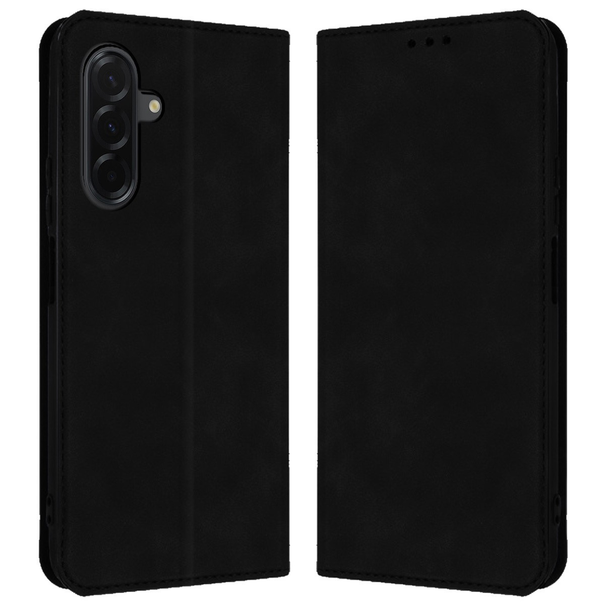 Una funda de teléfono negra con diseño de cartera.