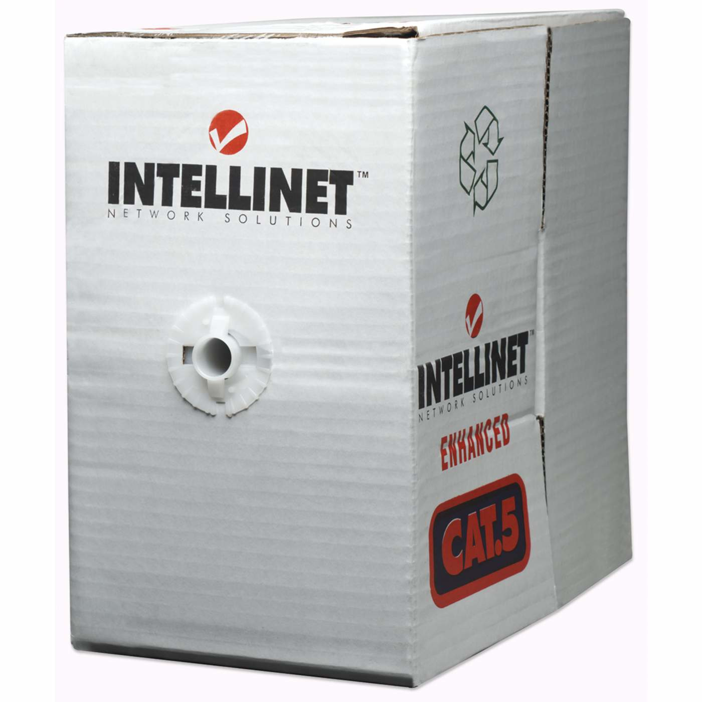 Un grande scatolone con testo 'INTELLINET NETWORK SOLUTIONS'. È CAT5 enhanced.