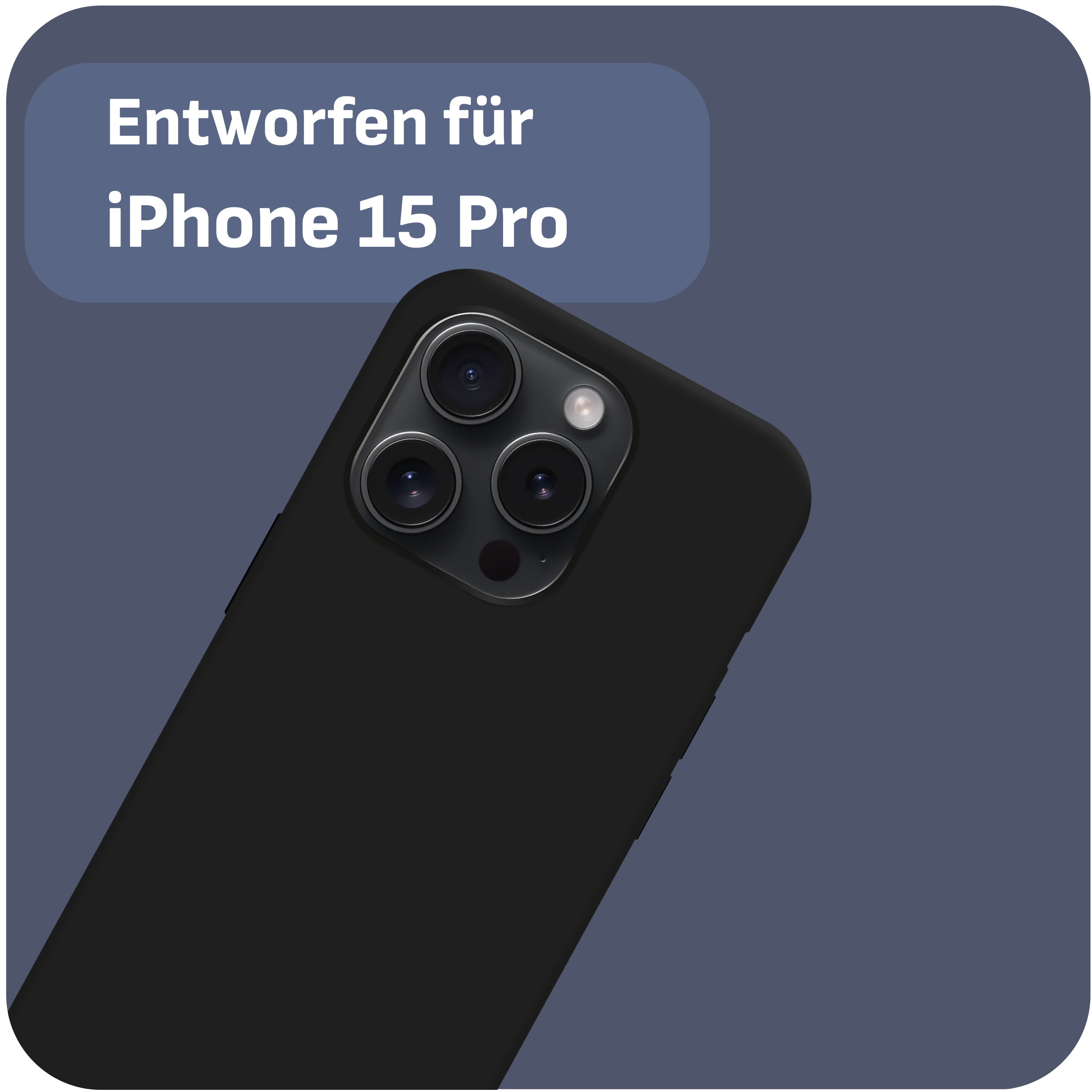 Das Bild zeigt eine schwarze Handyhülle. Das Produkt ist für das iPhone 15 Pro konzipiert.