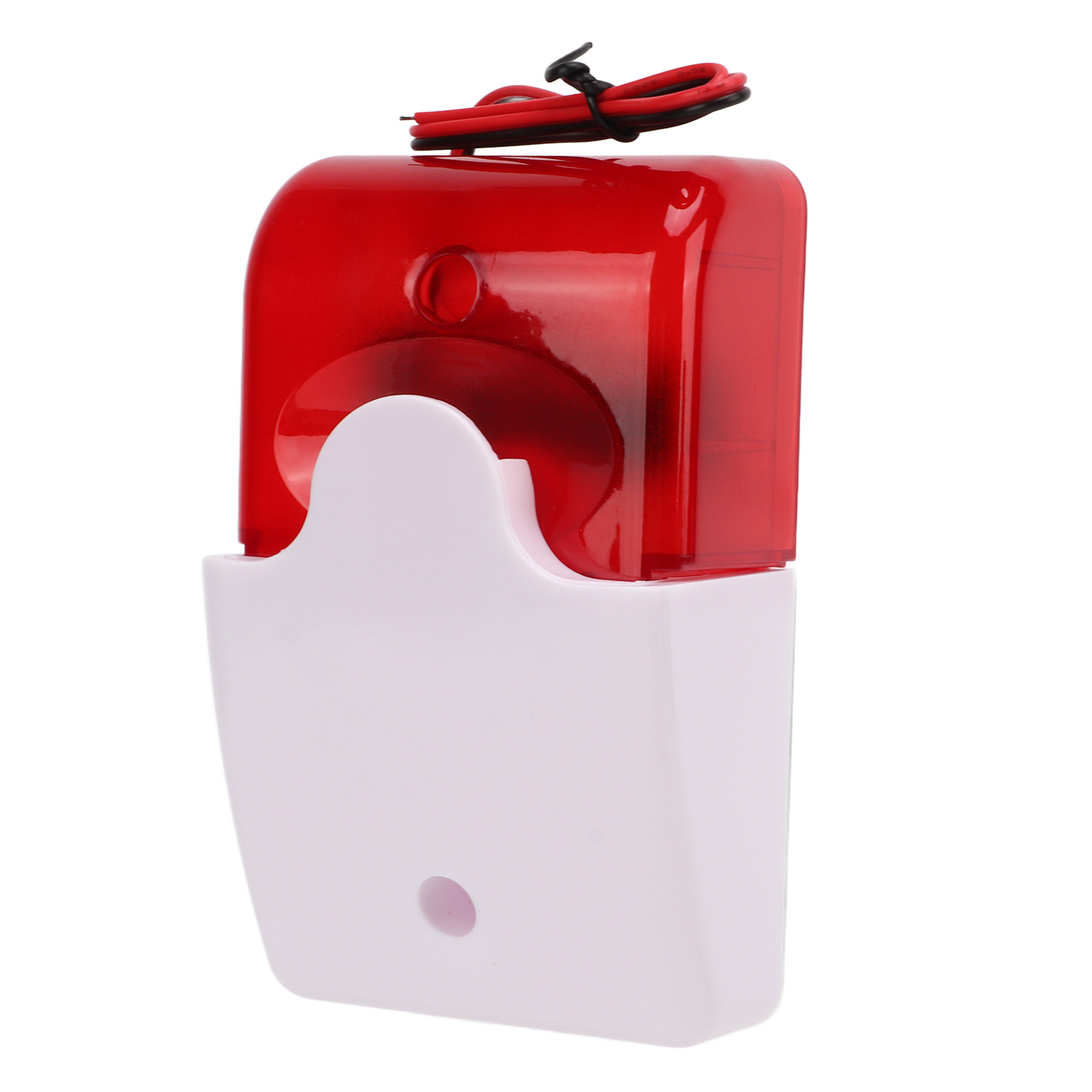 Rote und weiße Alarmsirene. Rechteckige Form mit rotem Licht und weißer Basis.