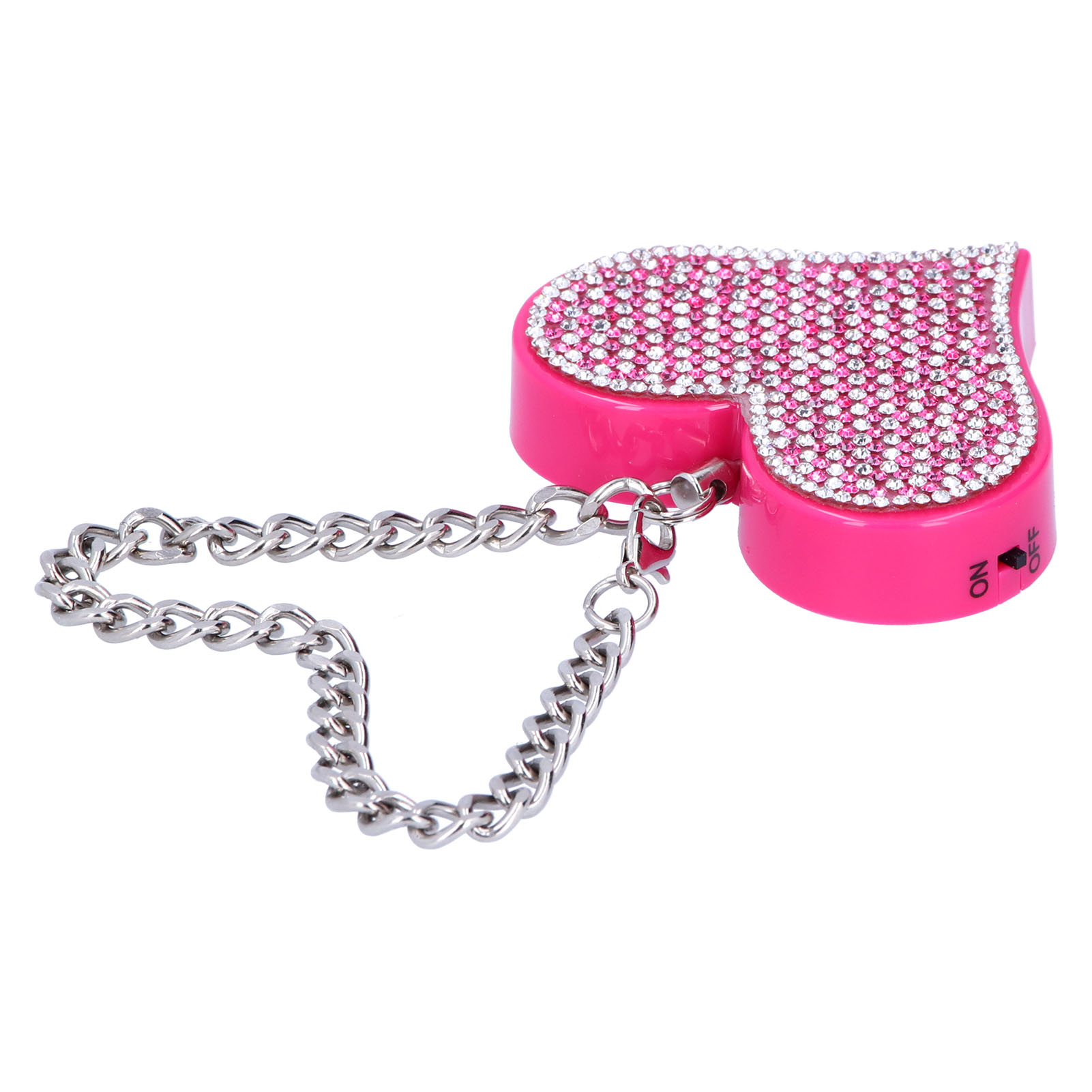 Rosa herzförmiges Accessoire mit Strasssteinen und einer Silberkette.