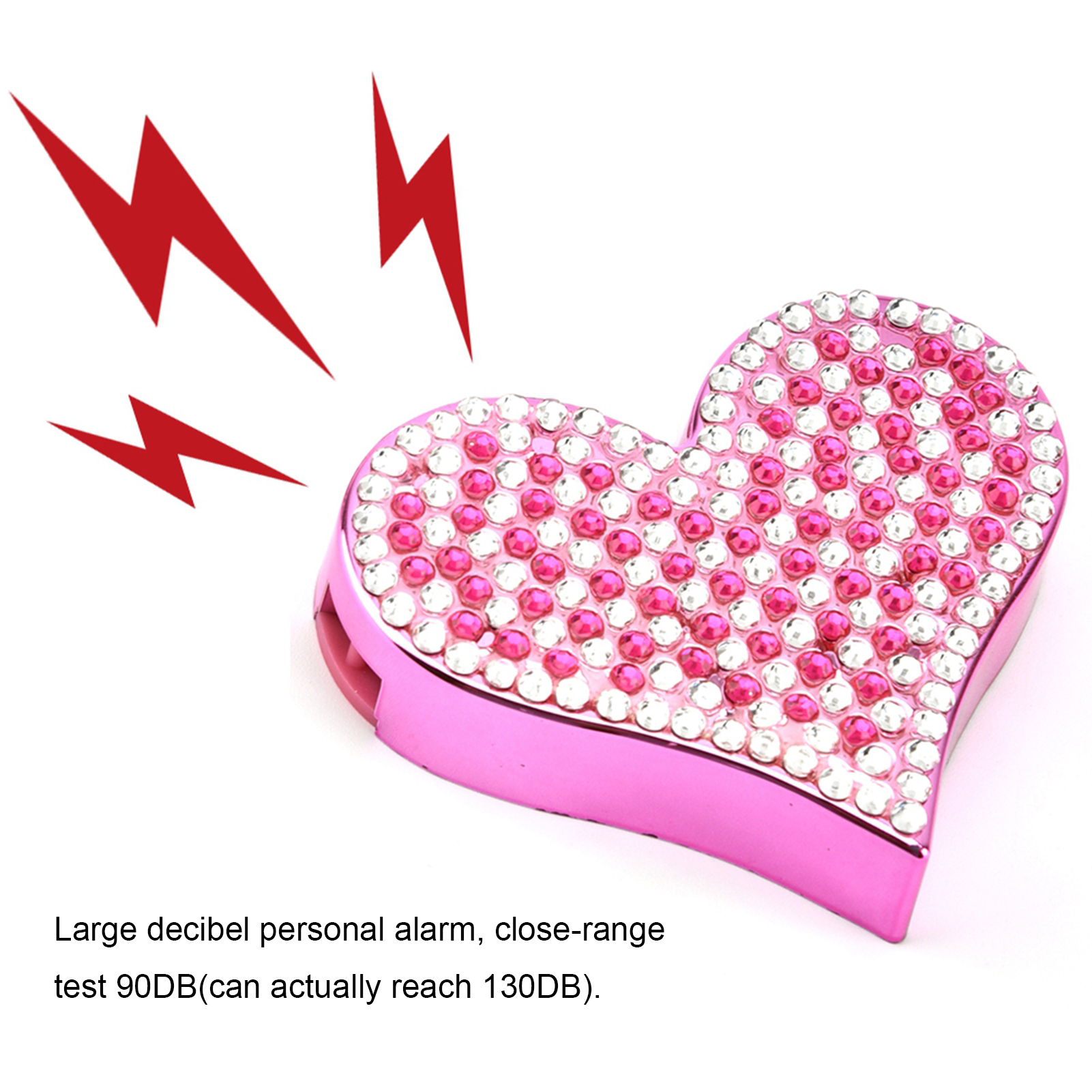 Pinker herzförmiger Alarm mit roten Schallwellen. Das Herz ist mit rosa und weißen Edelsteinen bedeckt.