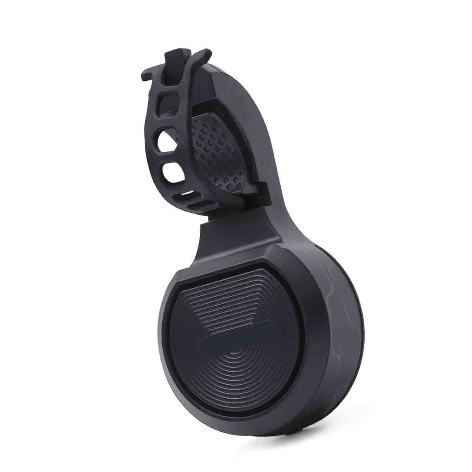 Schwarzer Kopfhörerhalter mit einzigartigem Design, mit rundem Sockel und Clip.