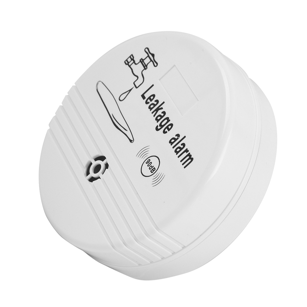Weißer Leckalarm mit der Aufschrift Leckalarm. Es hat ein Lautsprechersymbol.