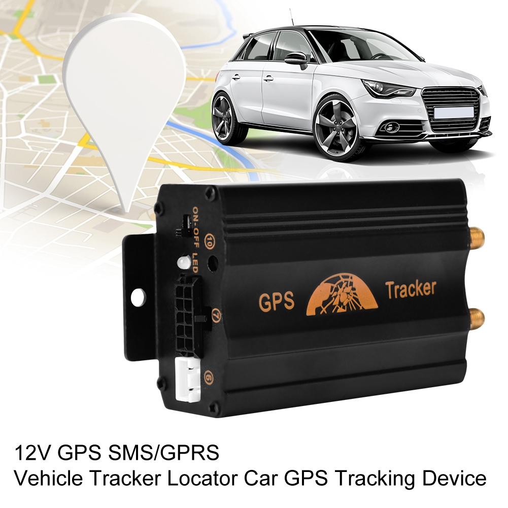 GPS-Tracker mit einem Auto-Bild und einem Kartenzeiger-Symbol vor weißem Hintergrund.