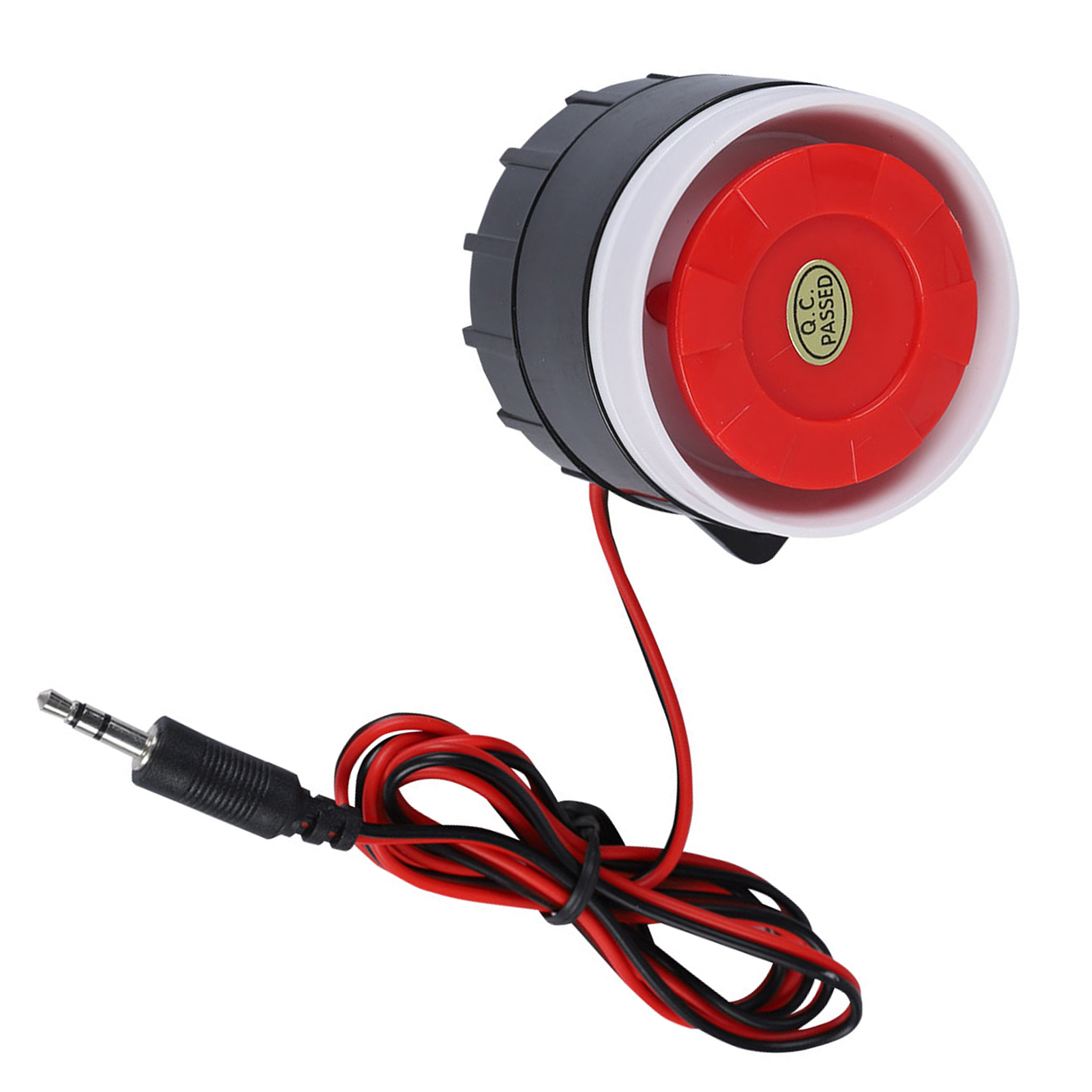 Roter und schwarzer Alarm mit Klinke. Text: Q.C. BESTANDEN.