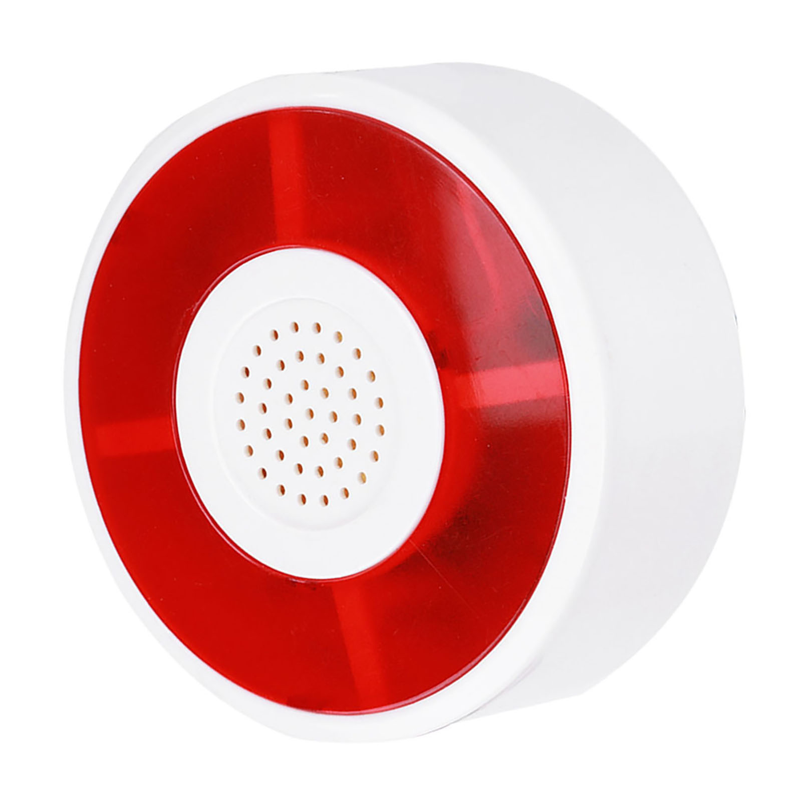 Roter und weißer Alarm, rund mit rotem Ring und Lautsprecher.