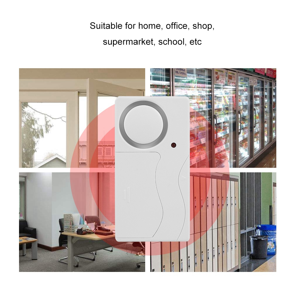 Weißer Alarm mit roten Linien. Szenen von Zuhause und Büro sind im Hintergrund.