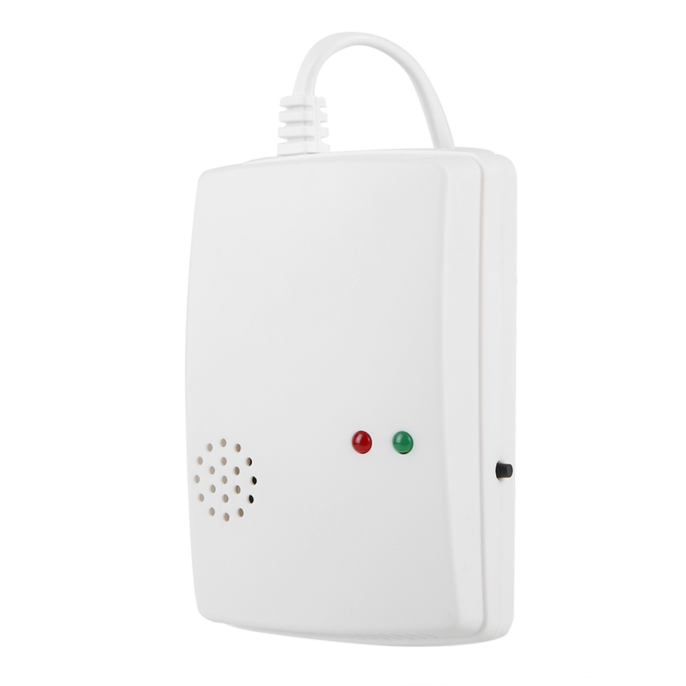 Weißes elektronisches Gerät mit roten und grünen Lichtern und einem kleinen Lautsprecher.