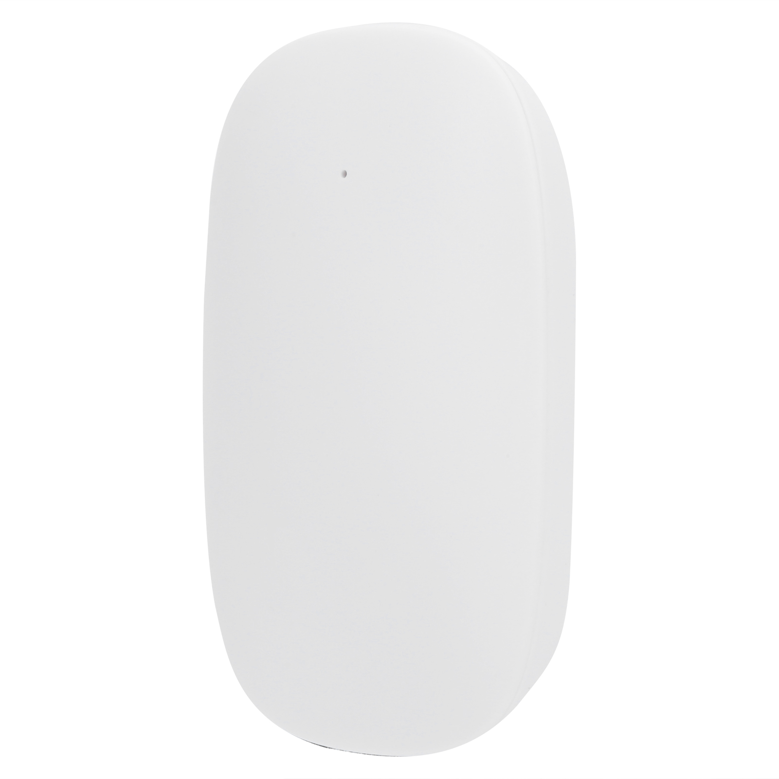Weißes ovales Smart-Home-Gerät. Es hat ein kleines Loch oben.