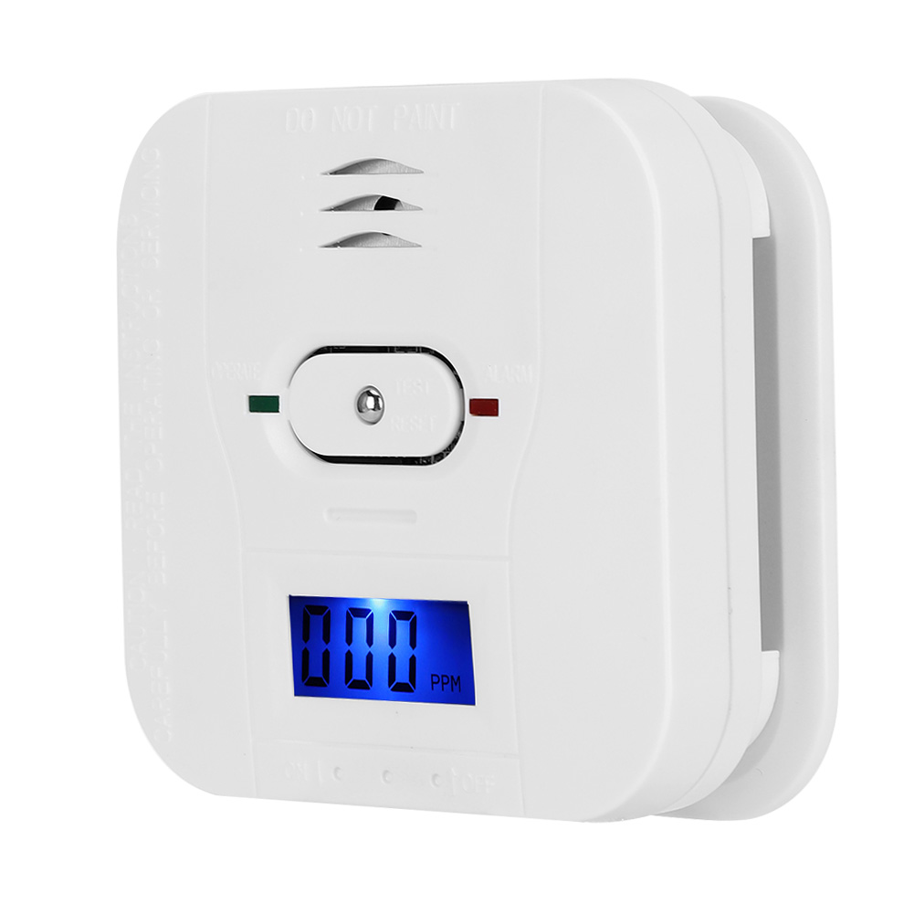 Ein weißer Rauchmelder mit Digitalanzeige '000 PPM'.