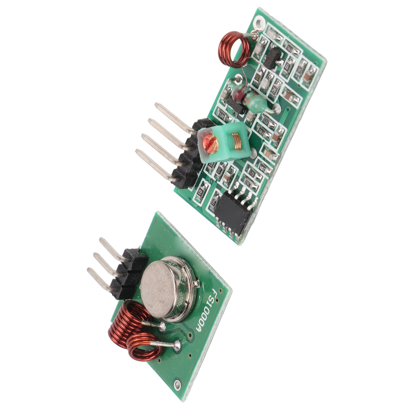 Zwei elektronische Leiterplatten mit Komponenten wie Spulen und Kondensatoren.