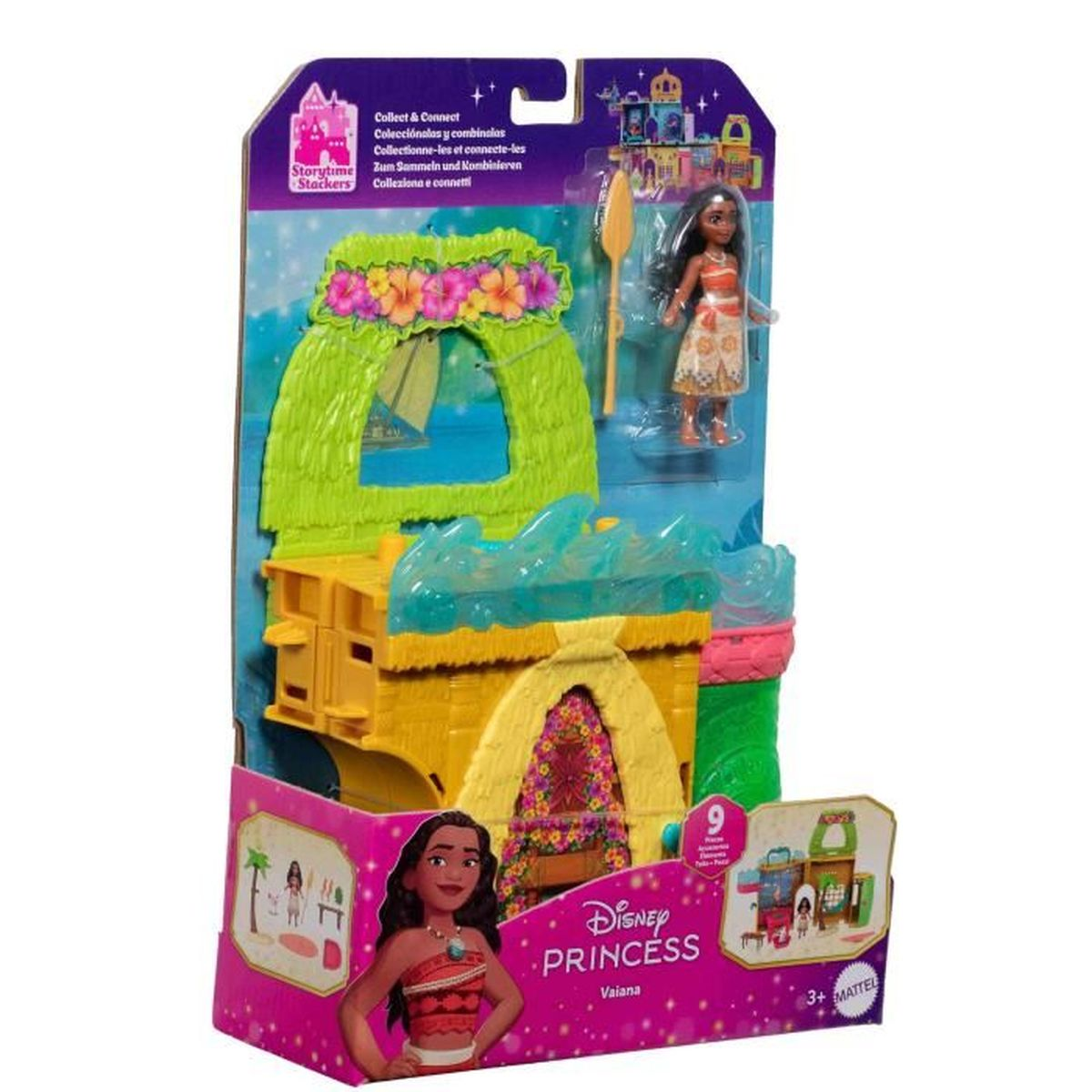 Zestaw z zabawkami z figurką księżniczki Disneya. Pudełko jest kolorowe i ma zamek.