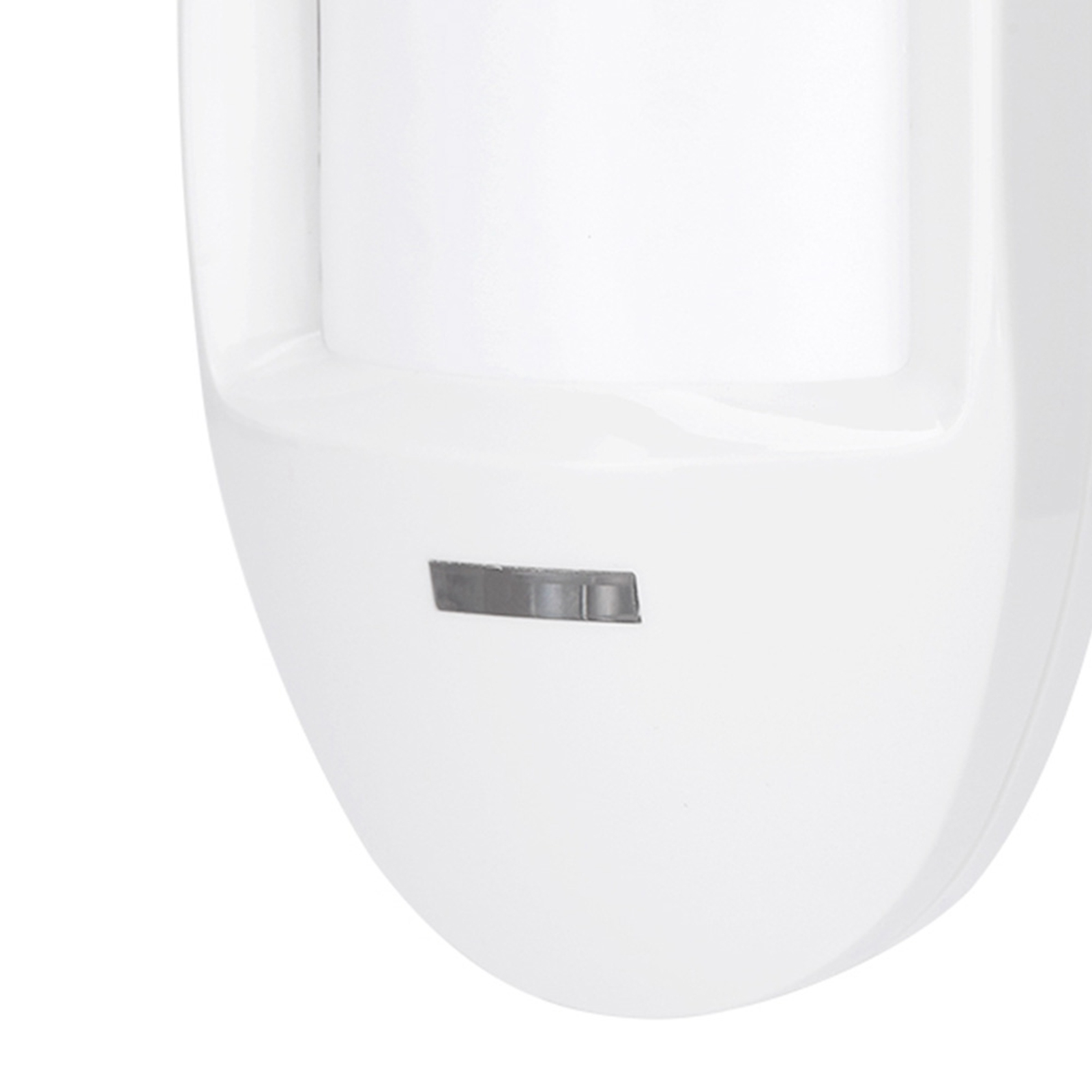 Ein weißer Bewegungssensor mit einem grauen rechteckigen Sensor.