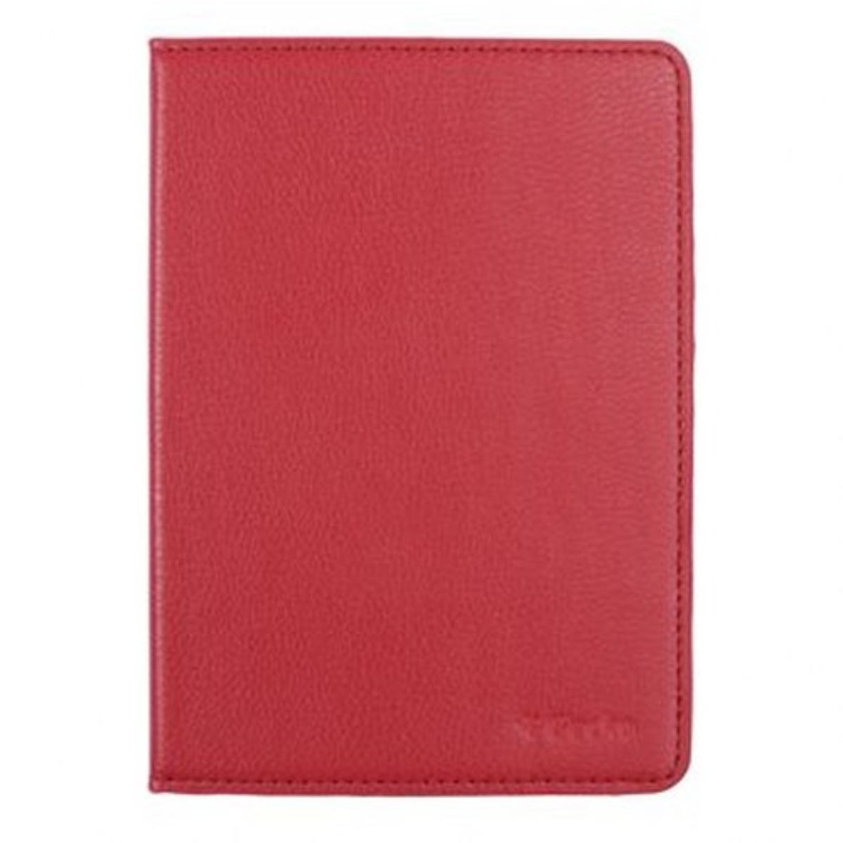 Custodia per tablet in pelle rossa con bordo cucito.