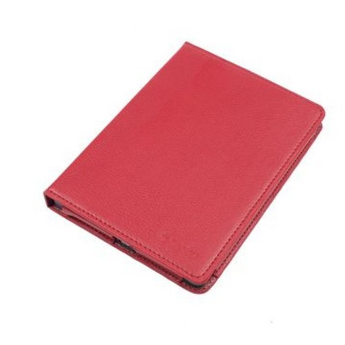 Custodia rossa per tablet su sfondo bianco, angolata per mostrare la cover.