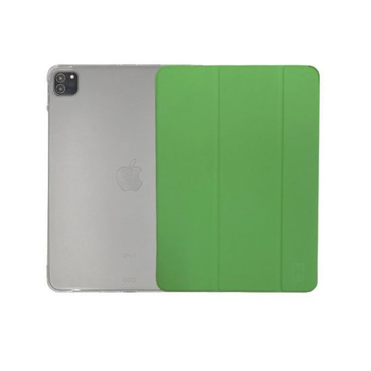 Tablet argentato con cover verde.