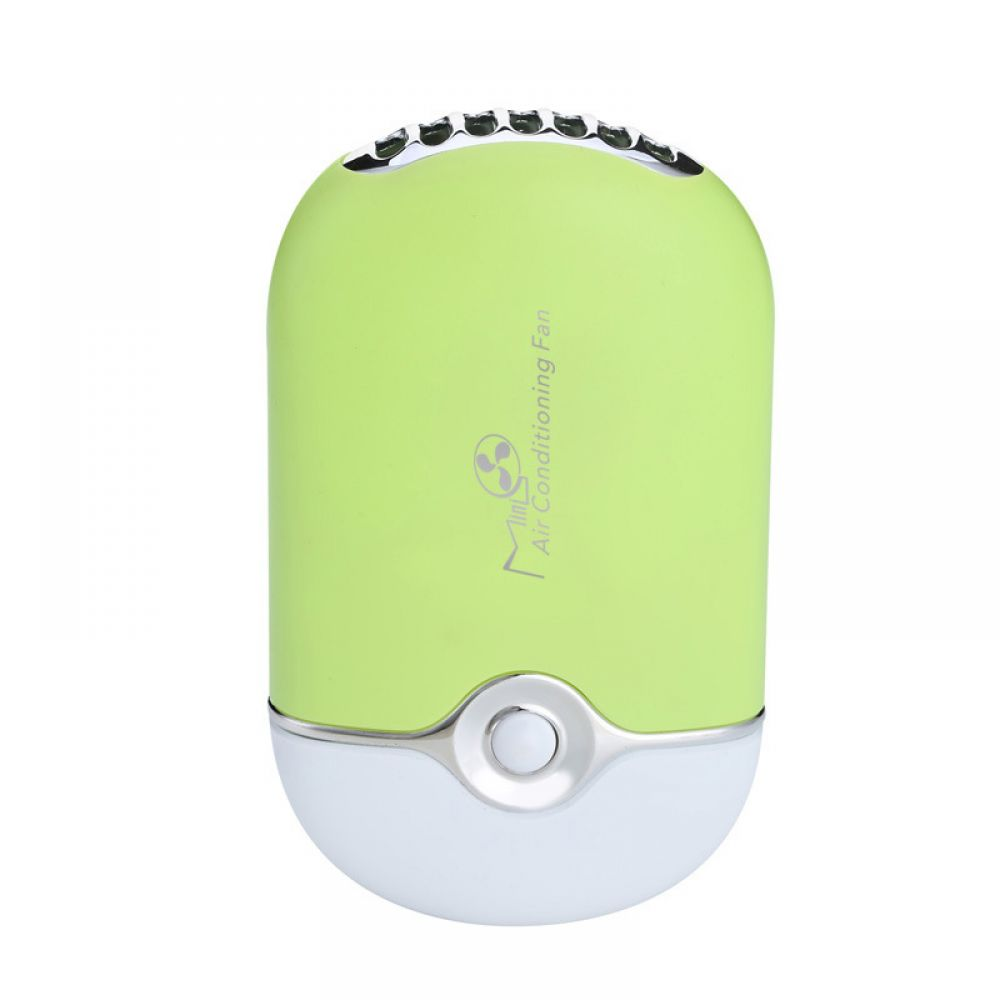 Ein grüner und weißer Mini-Klimaanlagen-Ventilator.