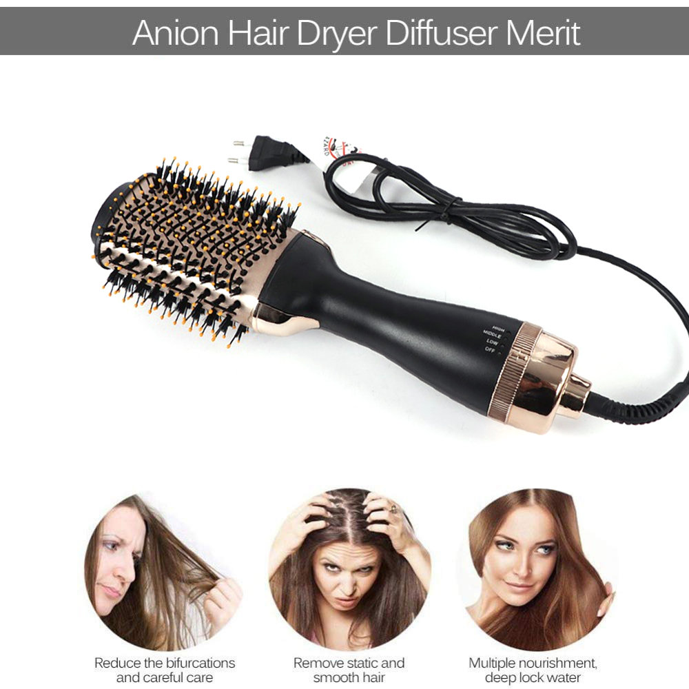 Haartrocknerbürste mit Haarverbesserungen: Spaltung reduzieren, glätten, befeuchten.