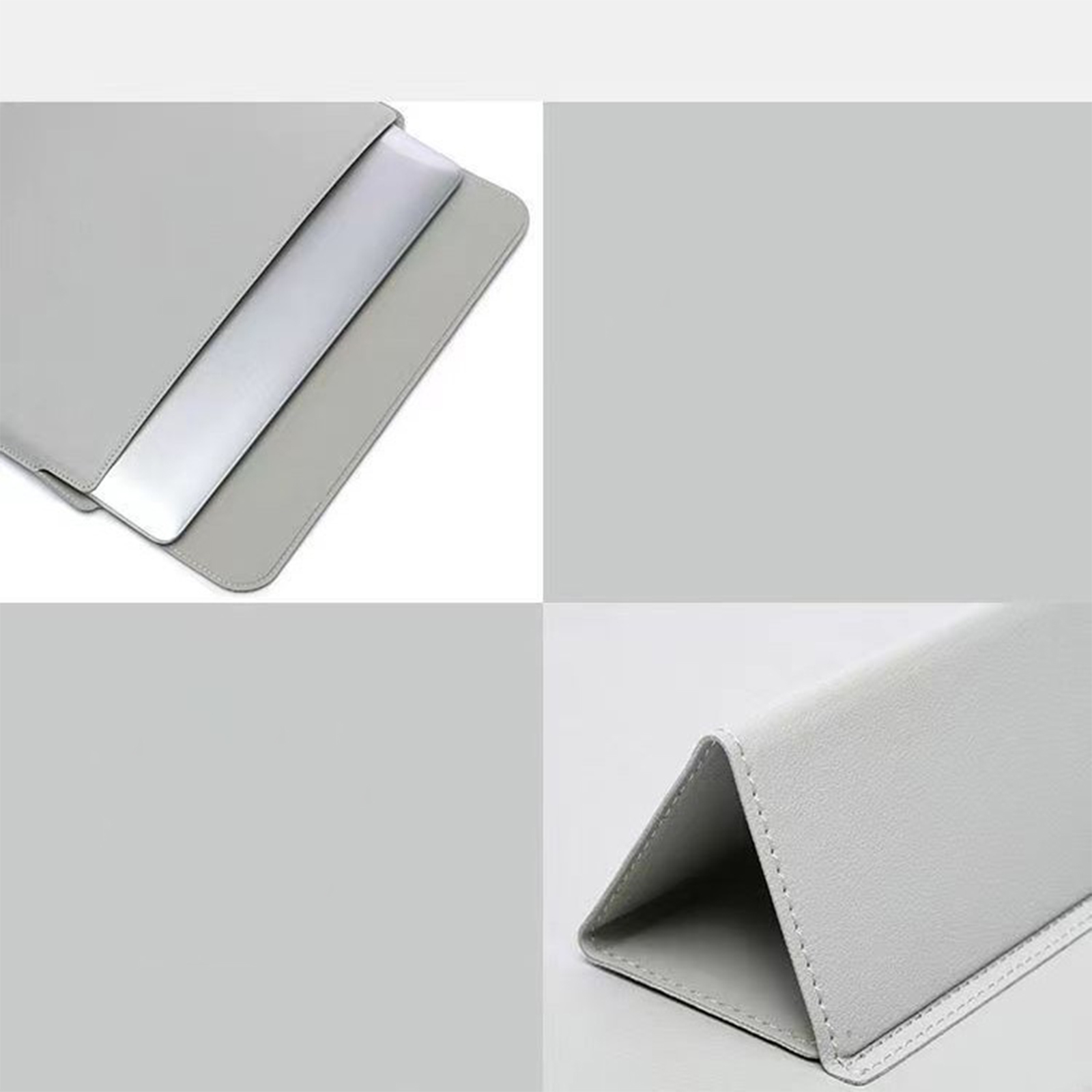 Eine graue Laptop-Hülle. Die Hülle ist geöffnet, und ein Laptop ist teilweise sichtbar.