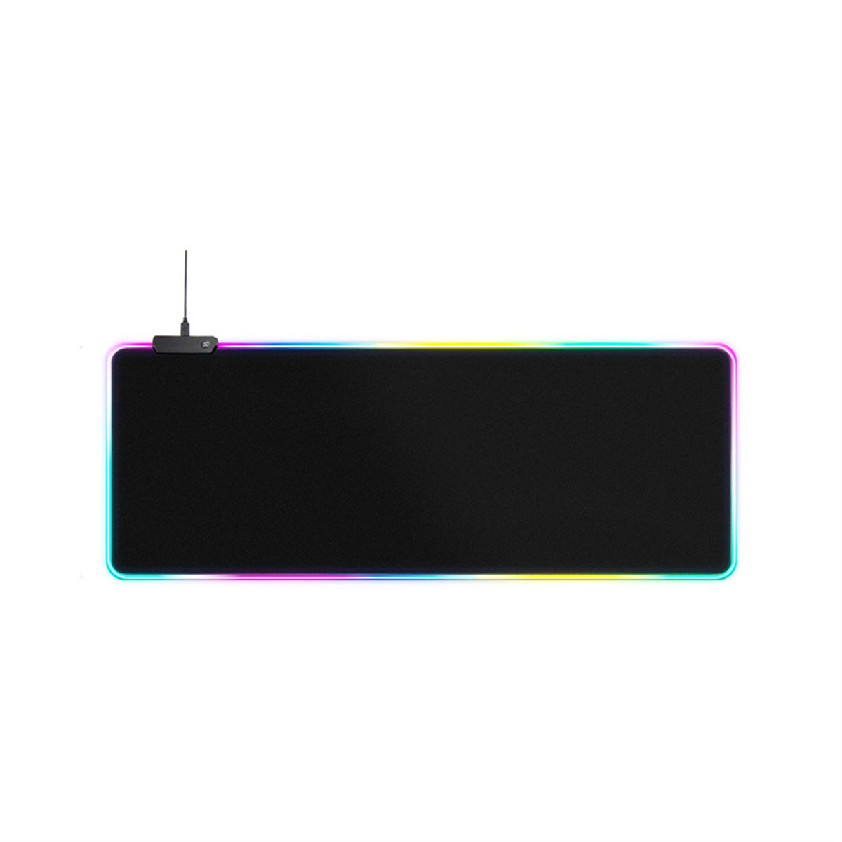 Schwarzes rechteckiges Mauspadd mit RGB-LED-Leuchten an den Rändern.