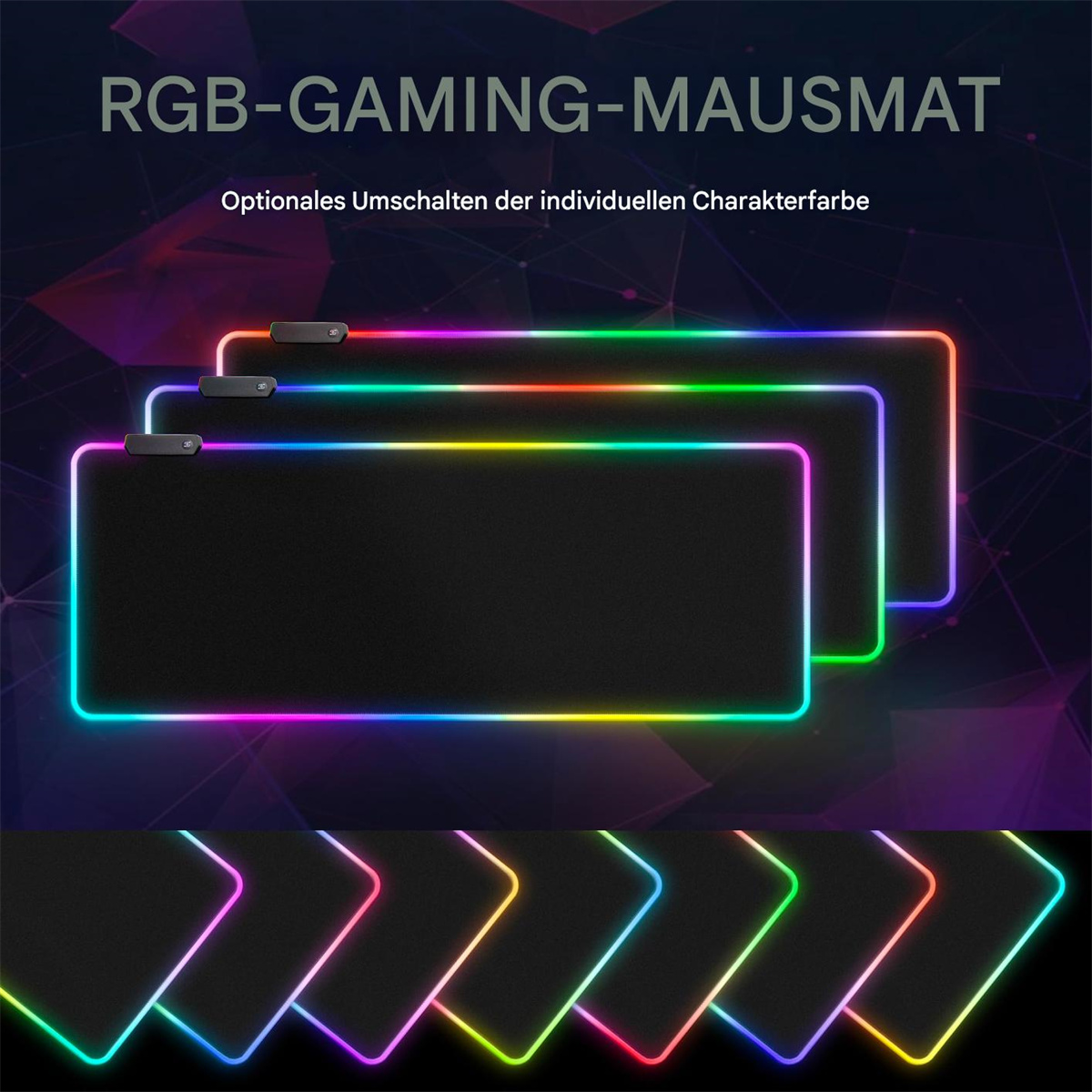 RGB Gaming-Mauspads mit verschiedenen Farben, mit mehreren Farboptionen darunter.
