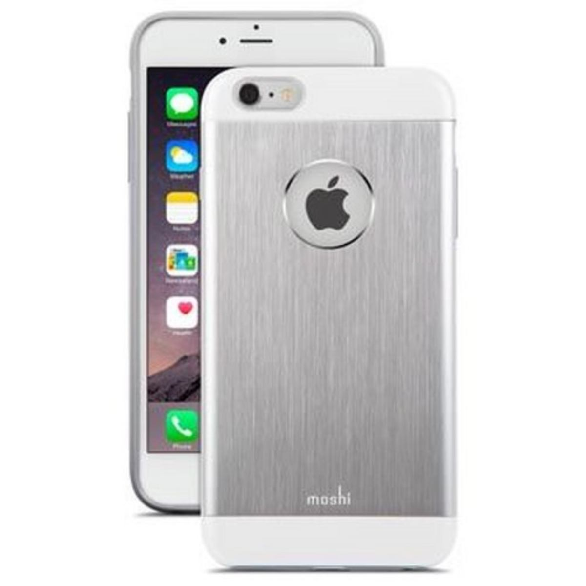 Twee telefoons, één met een zilveren achterkant en het Apple-logo.