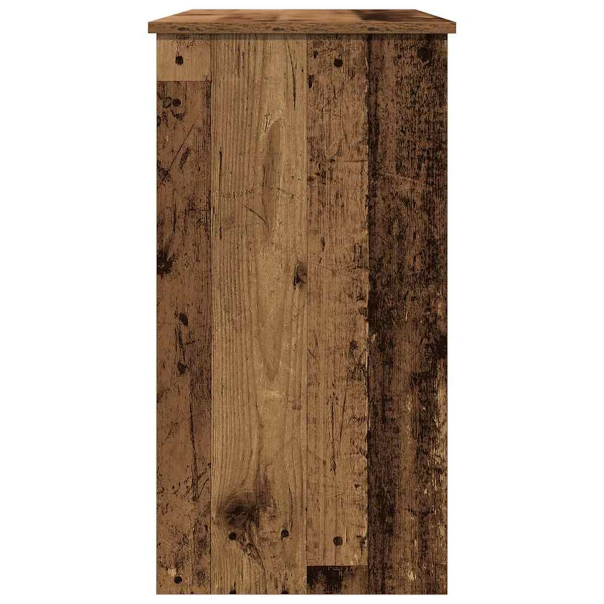 Holzschrank mit sichtbarer Holzmaserung, der vertikale Paneele und eine Oberseite zeigt.