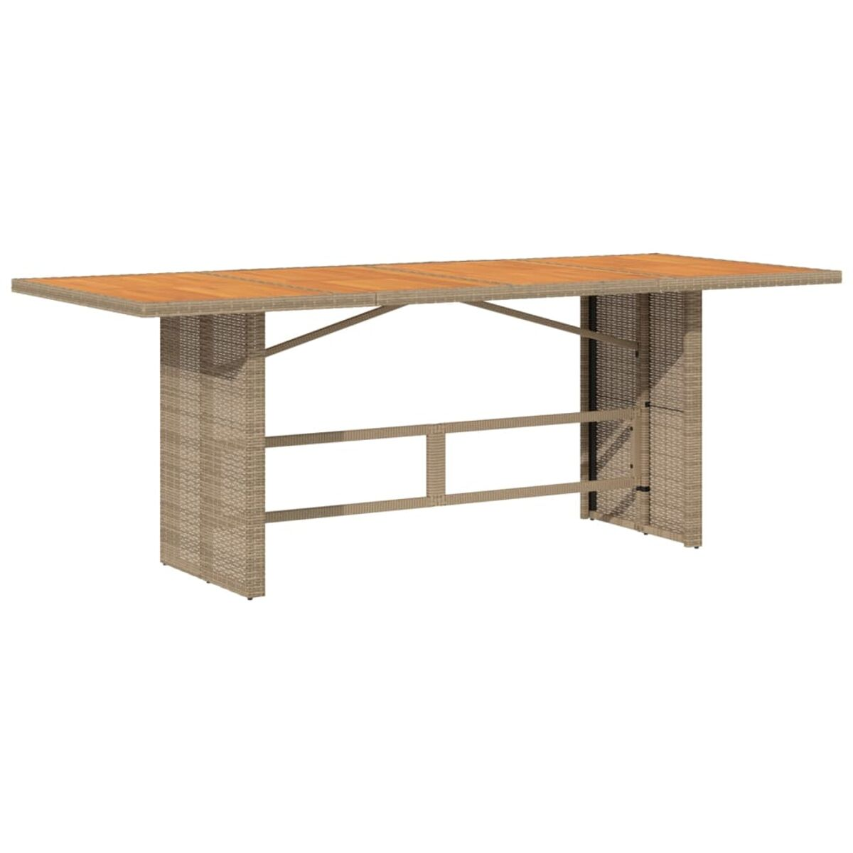 Bartisch für den Außenbereich aus Korb und Holz. Tischplatte aus Holz mit Stütze.