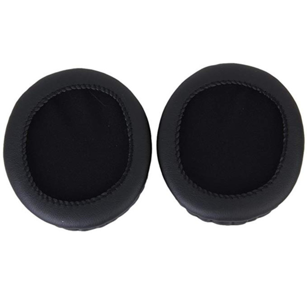 Due cuscinetti auricolari neri per cuffie con interno nero e cucitura.