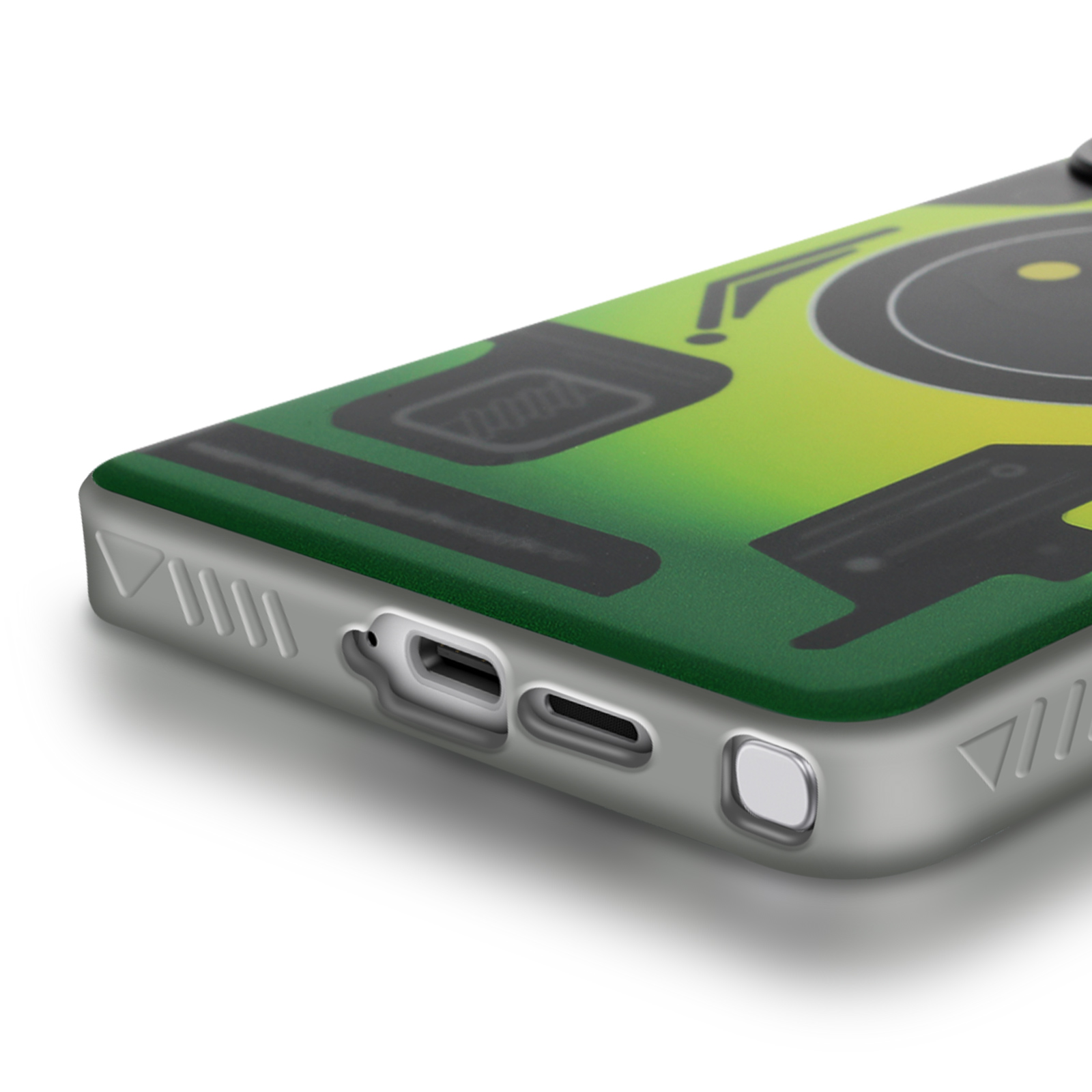 Custodia per telefono con design sfumato verde e giallo.